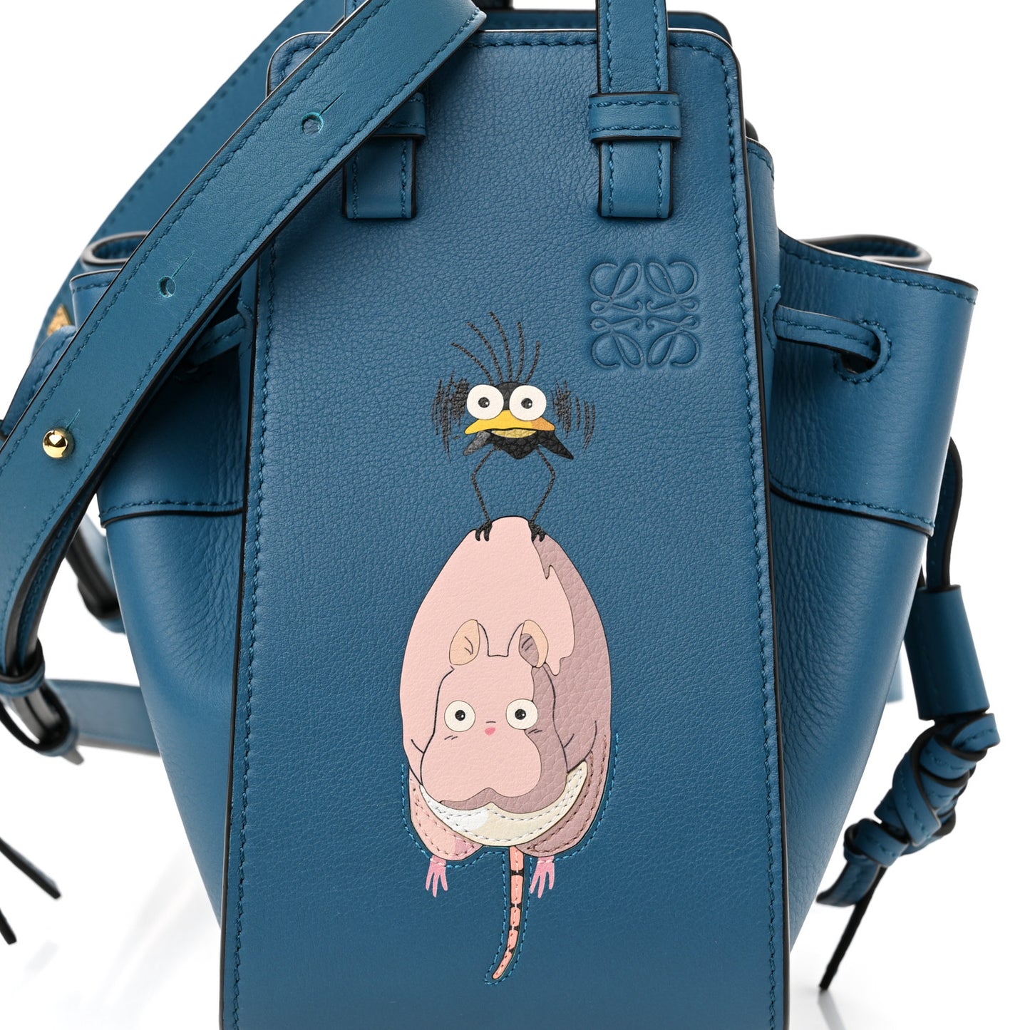 X SPIRITED AWAY Calfskin Bo Mouse Mini Hammock Shoulder Bag Lagoon Blue