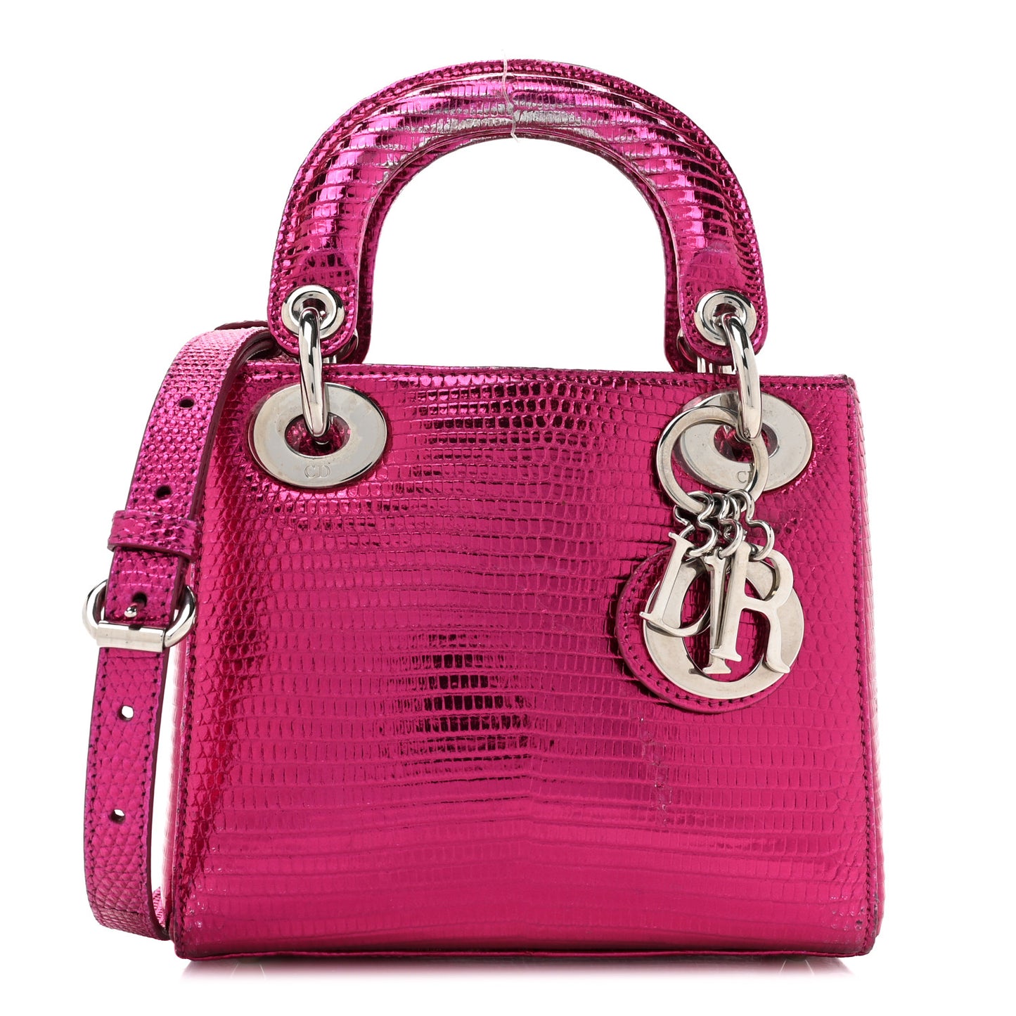 Metallic Lizard Mini Lady Dior Fuchsia