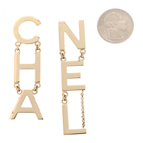 Metal Cha-Nel Logo Drop Earrings Gold