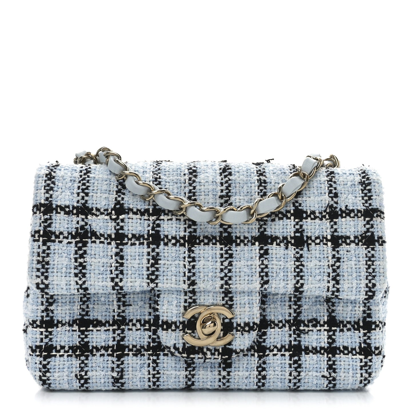 Tweed Quilted Mini Rectangular Flap Light Blue