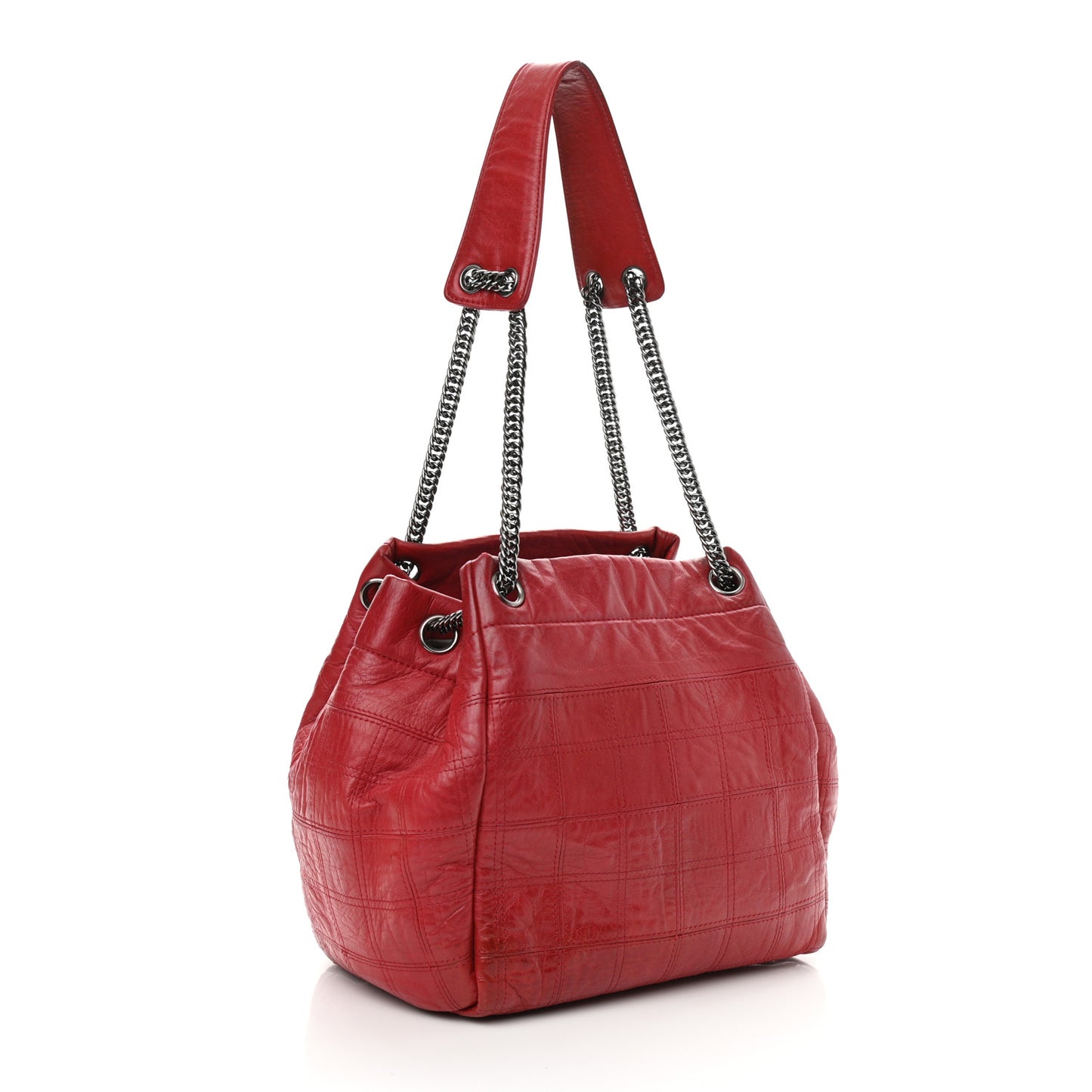 Lambskin Square Stitched Lax Accordion Shoulder Bag Red