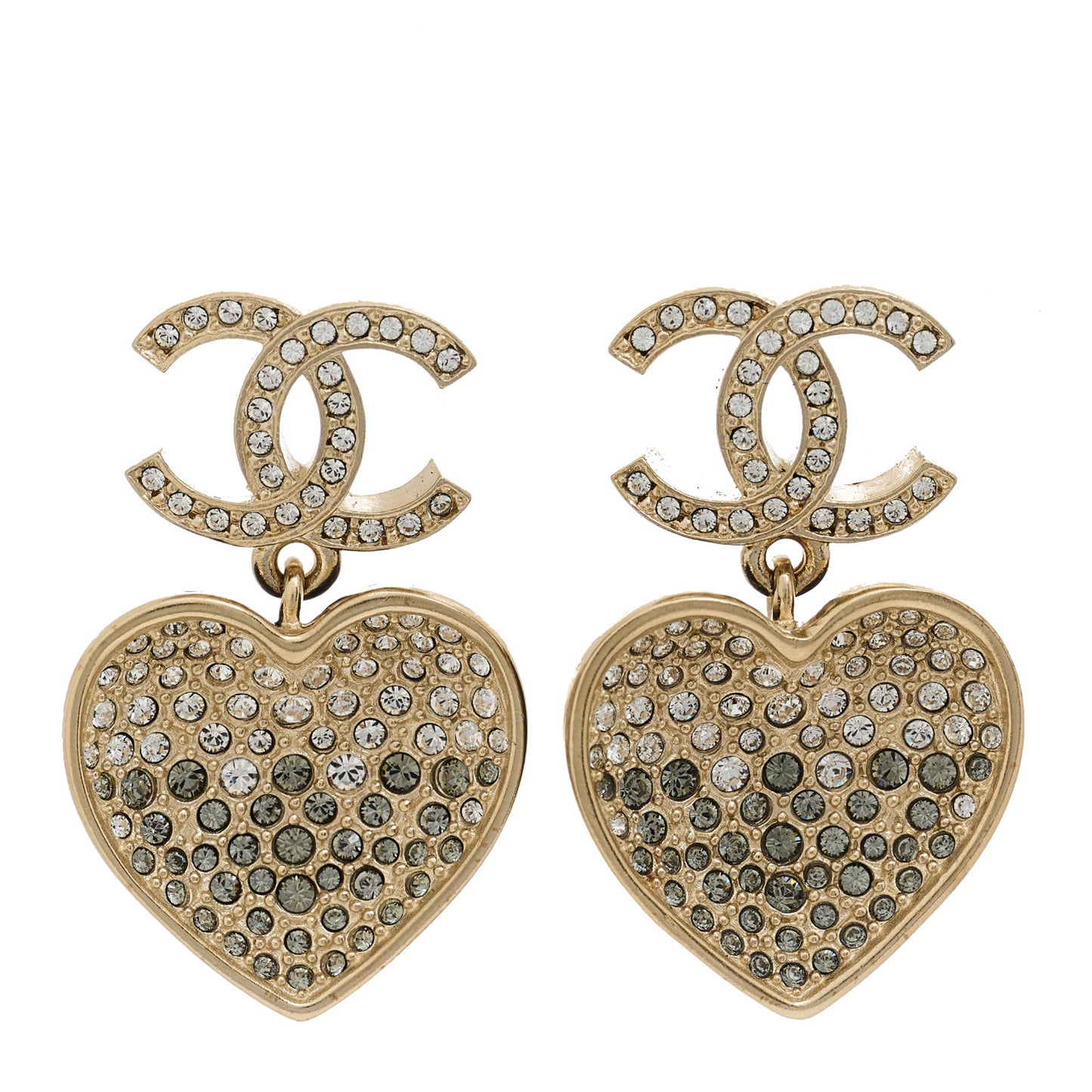 Crystal CC Resin Heart Drop Earrings Black Gold