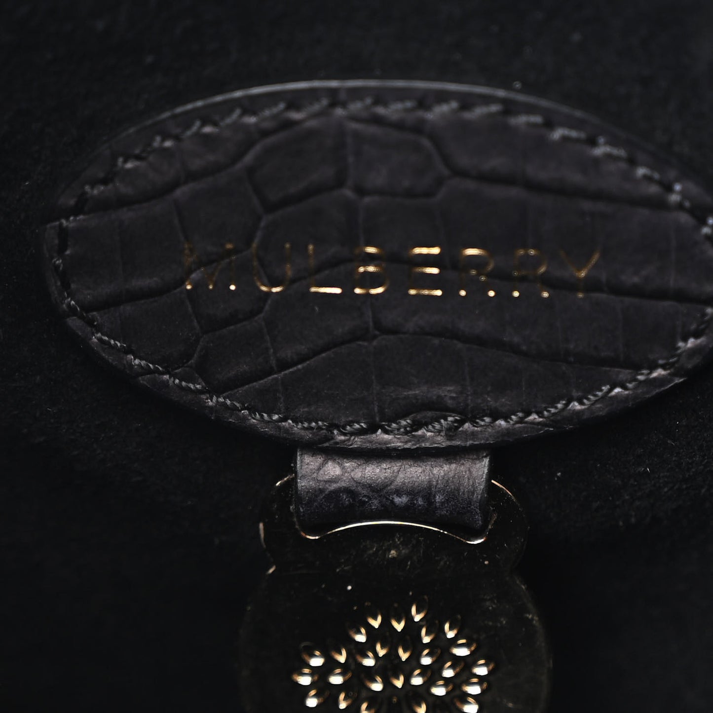 Calfskin Crocodile Embossed Small Bayswater Satchel Black