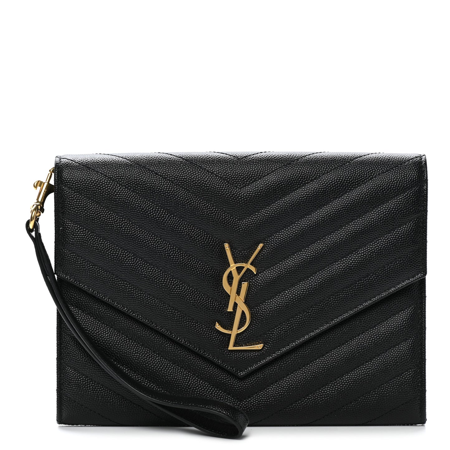 Grain De Poudre Matelasse Chevron Monogram Envelope Clutch Black