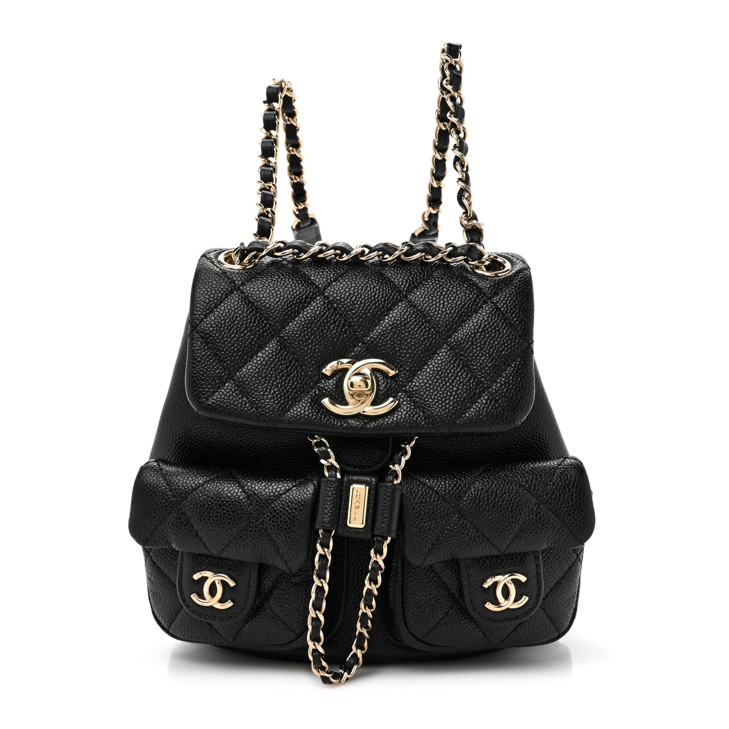 Chanel Shiny Caviar Quilted Small Duma Pockets Drawstring Backpack