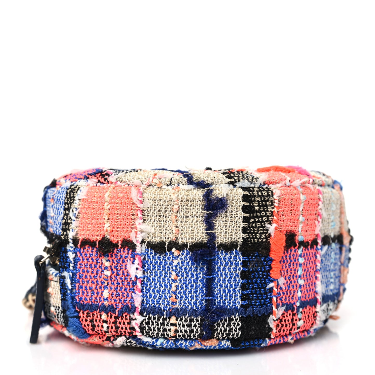 Tweed Quilted Round Clutch With Chain Blue Orange Multicolor