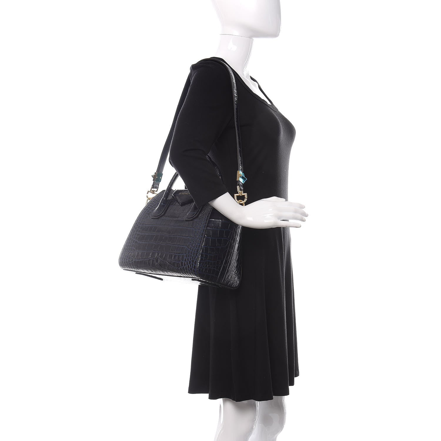 Givenchy Calfskin Crocodile Embossed Small Antigona Deep Blue 2 of 10