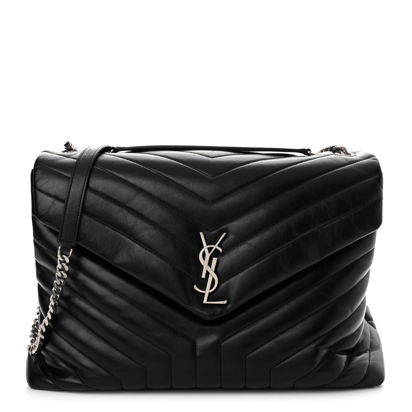 Calfskin Y Quilted Monogram Large Loulou Chain Satchel Black