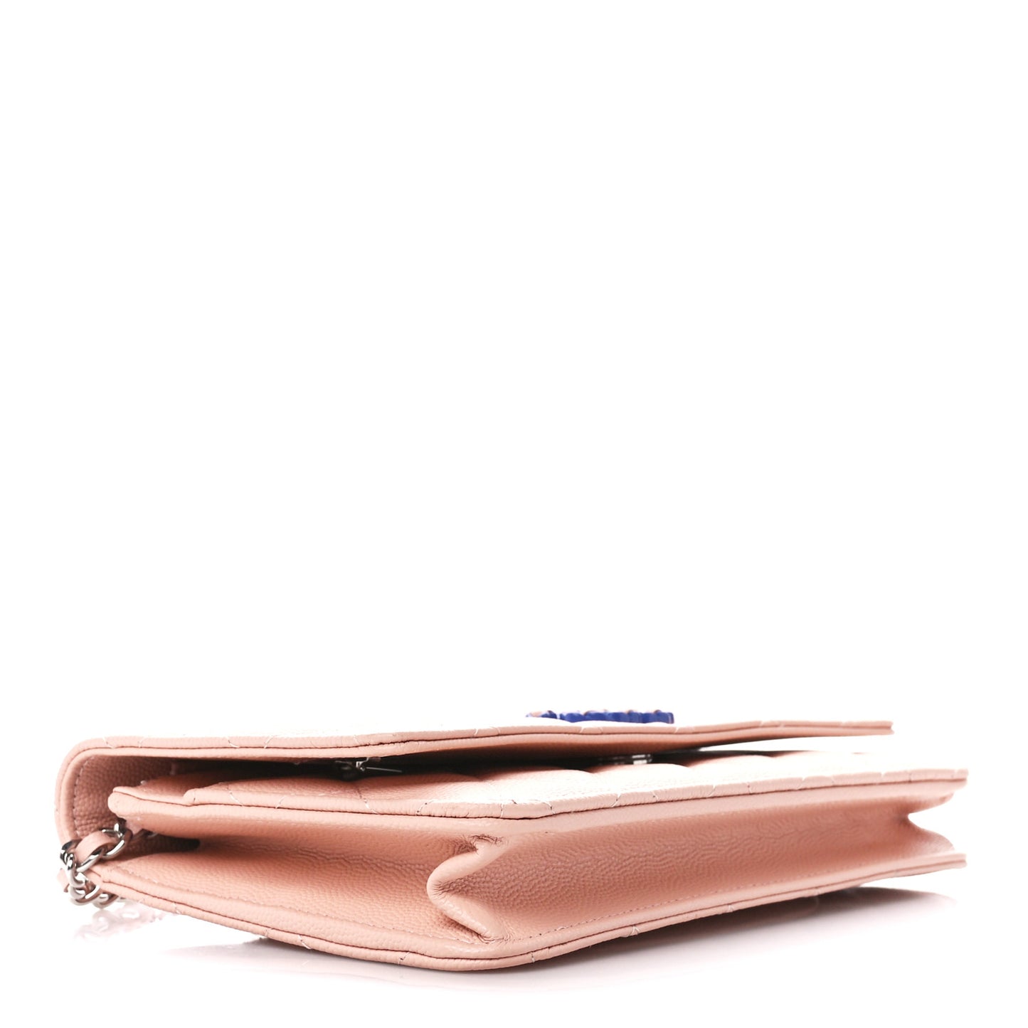 Caviar Quilted Wallet on Chain WOC Beige Blue