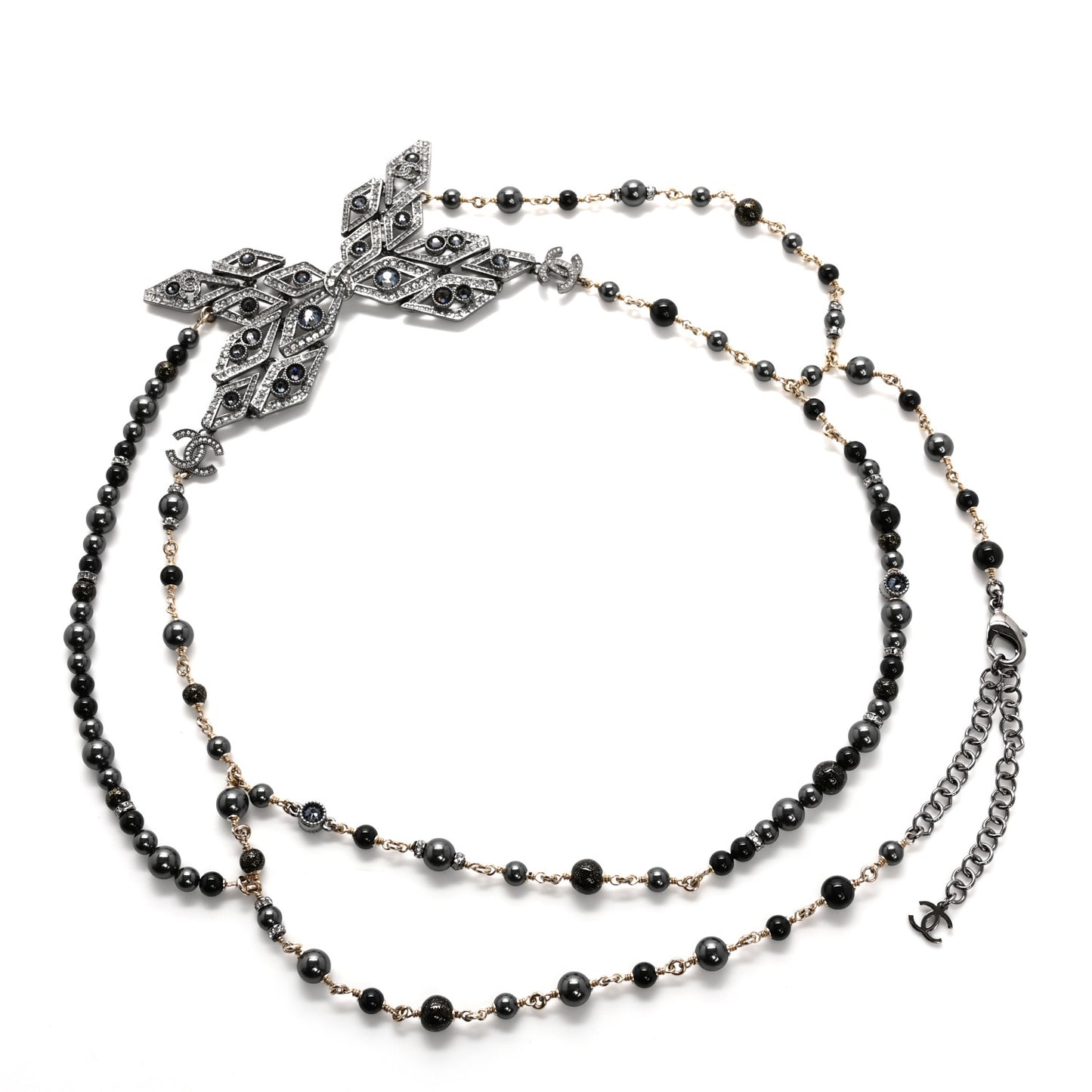 Metal Glass Pearls Strass CC Multi Strand Butterfly Chain Belt Ruthenium Gold Multicolor