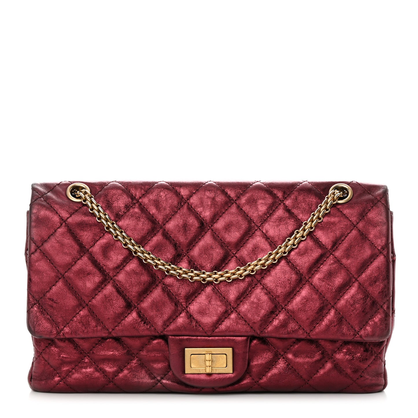 Metallic Aged Calfskin Quilted 2.55 Reissue 227 Flap Dark Red