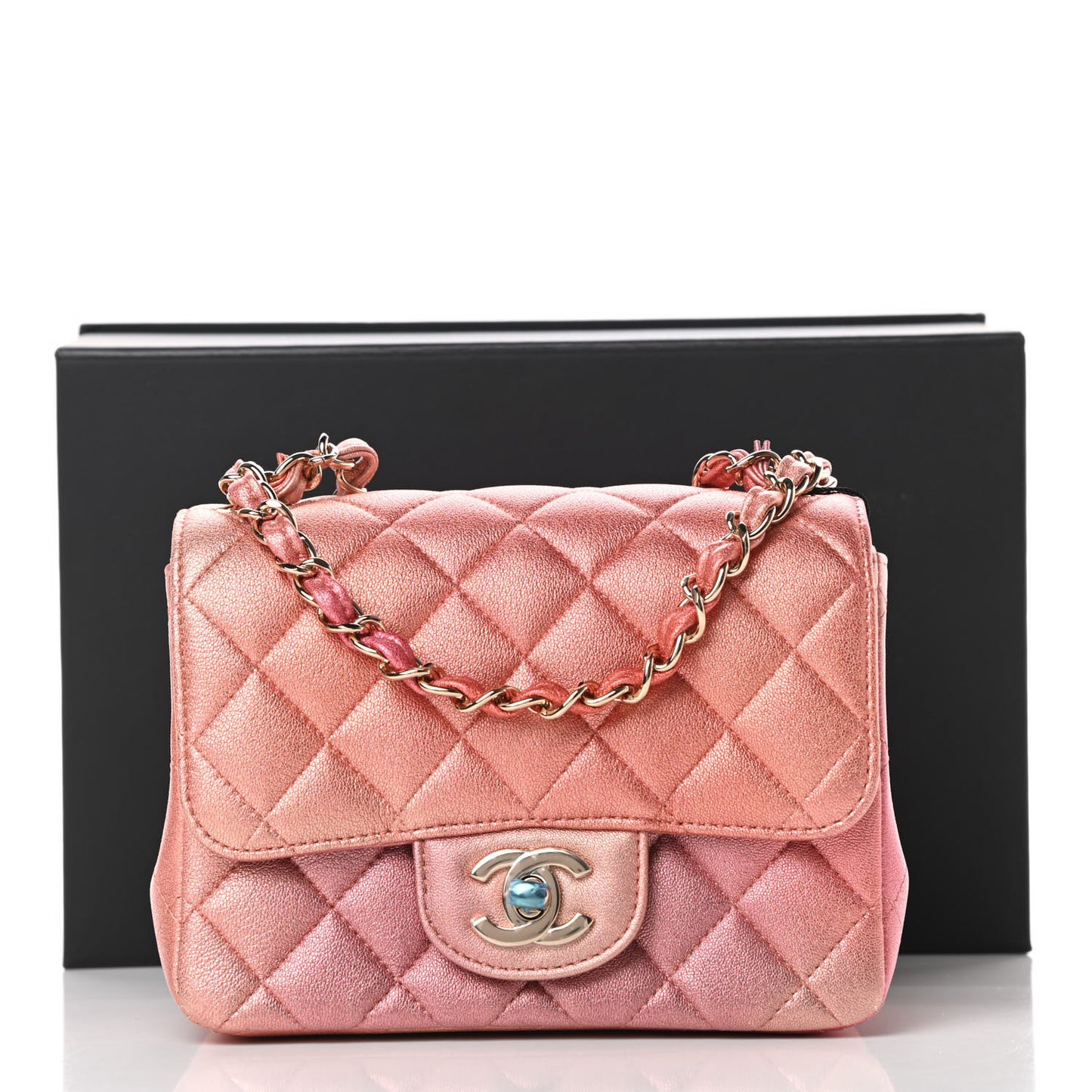 Metallic Lambskin Quilted Ombre Mini Square Flap Pink