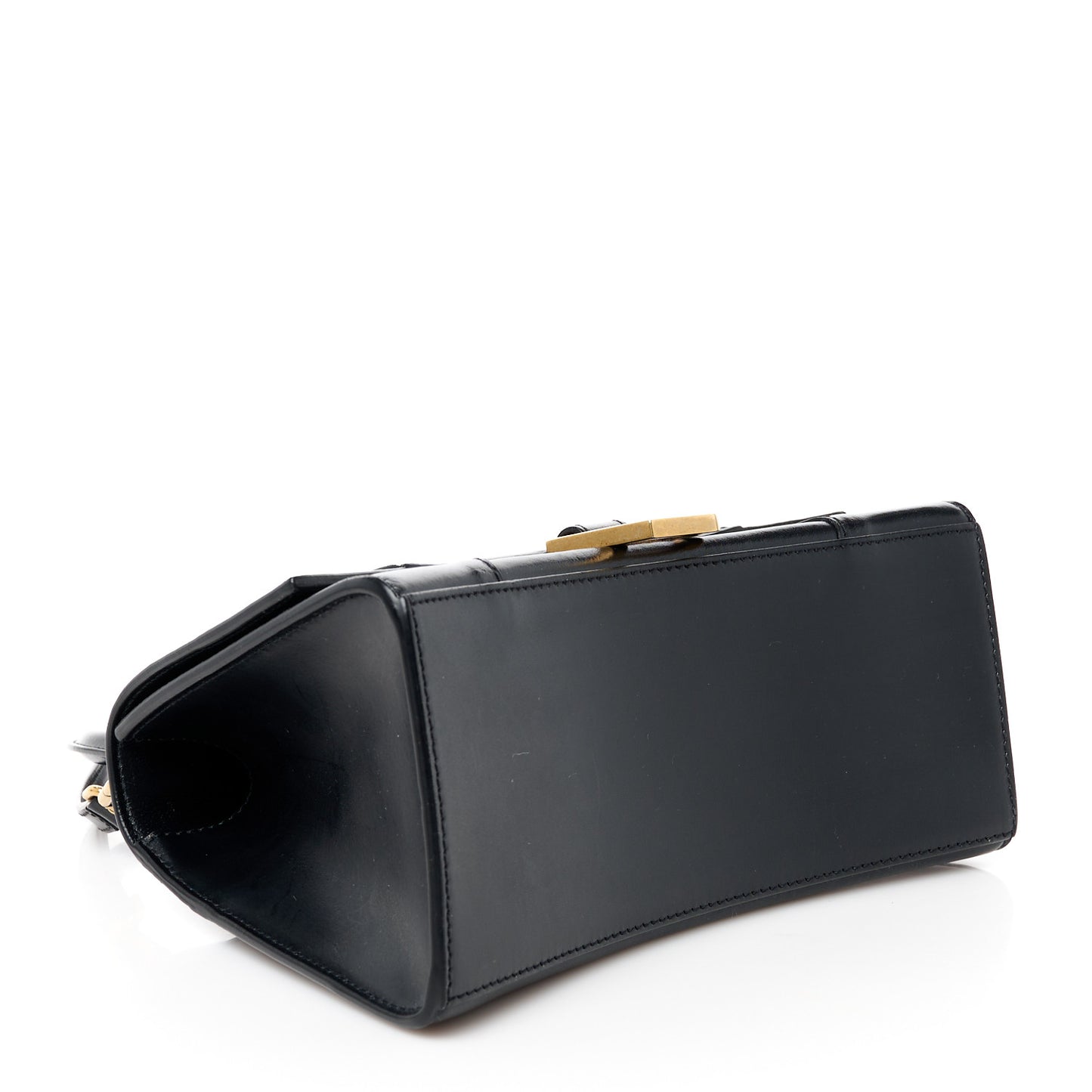 Shiny Box Calfskin Small Hourglass Top Handle Bag Black