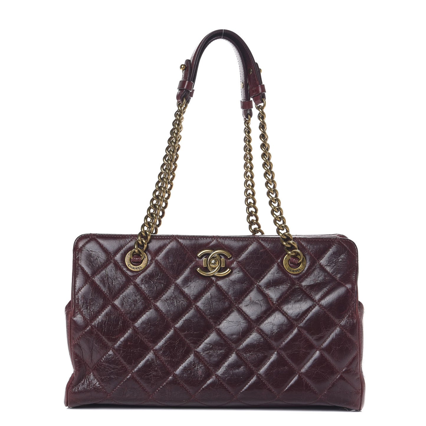 Glazed Calfskin Perfect Edge Tote Bordeaux