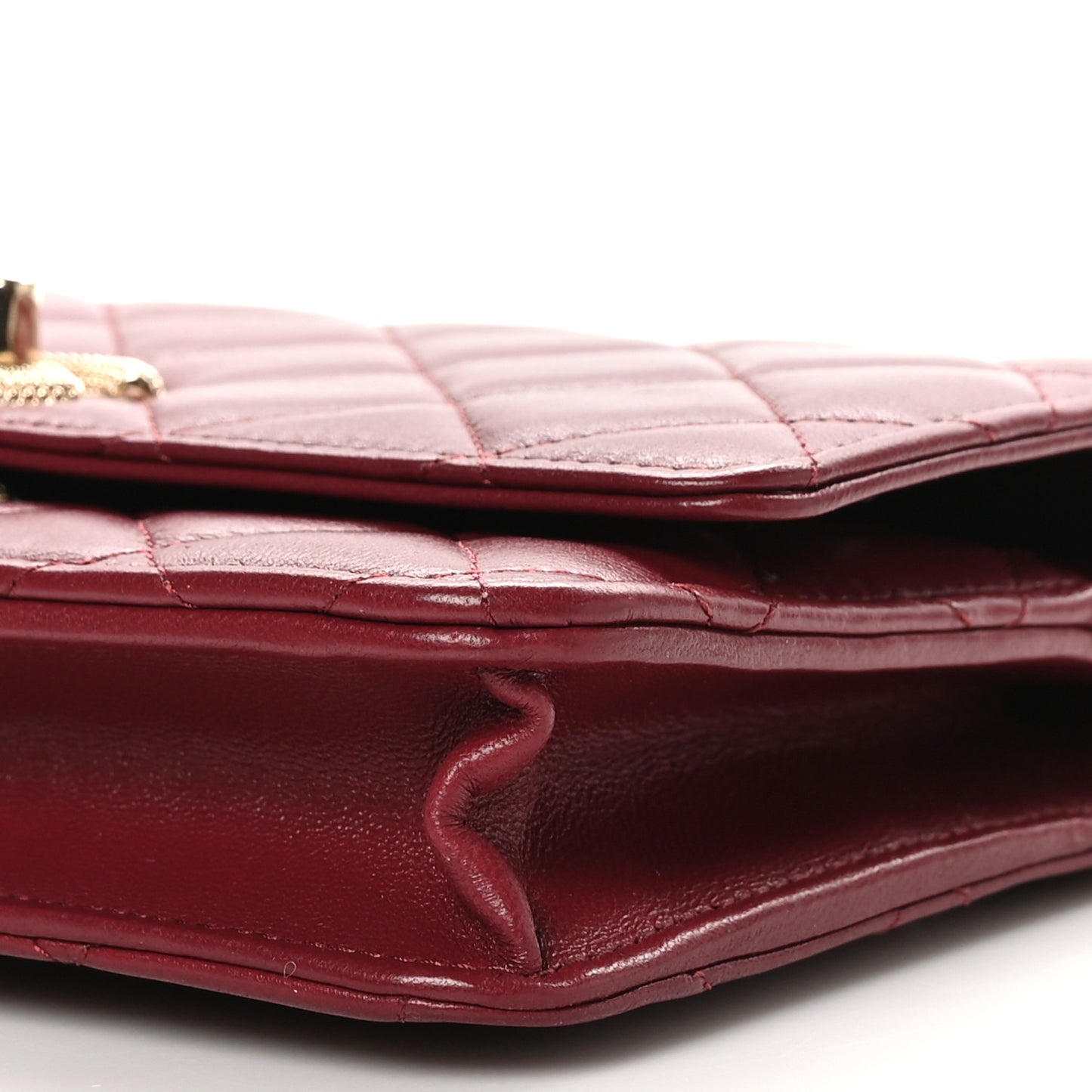 Lambskin Quilted Strass Studded CC Wallet on Chain WOC Burgundy