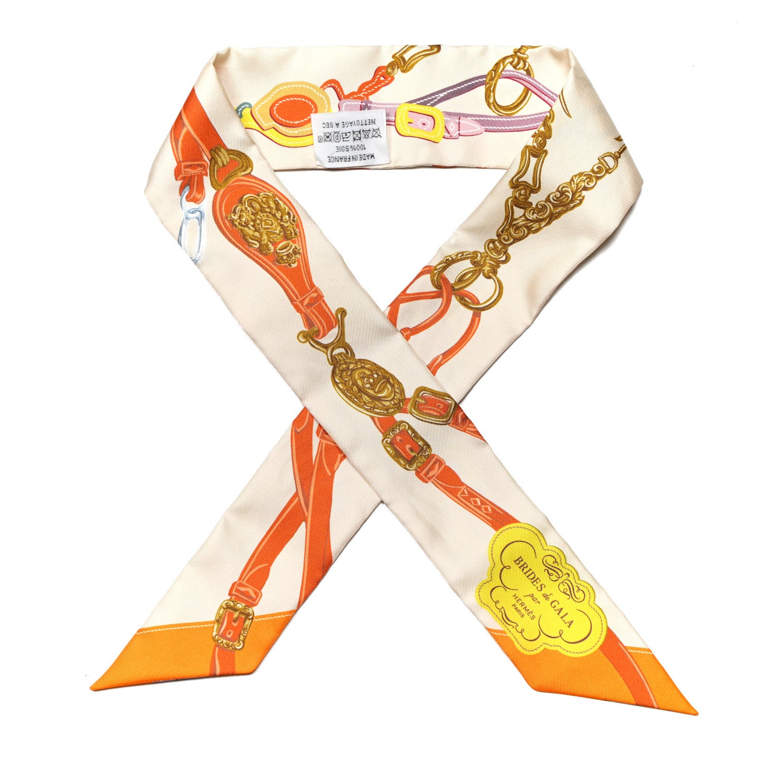 Hermes Silk Brides De Gala Applique Pique Twilly Creme Orange Jaune 1 of 4