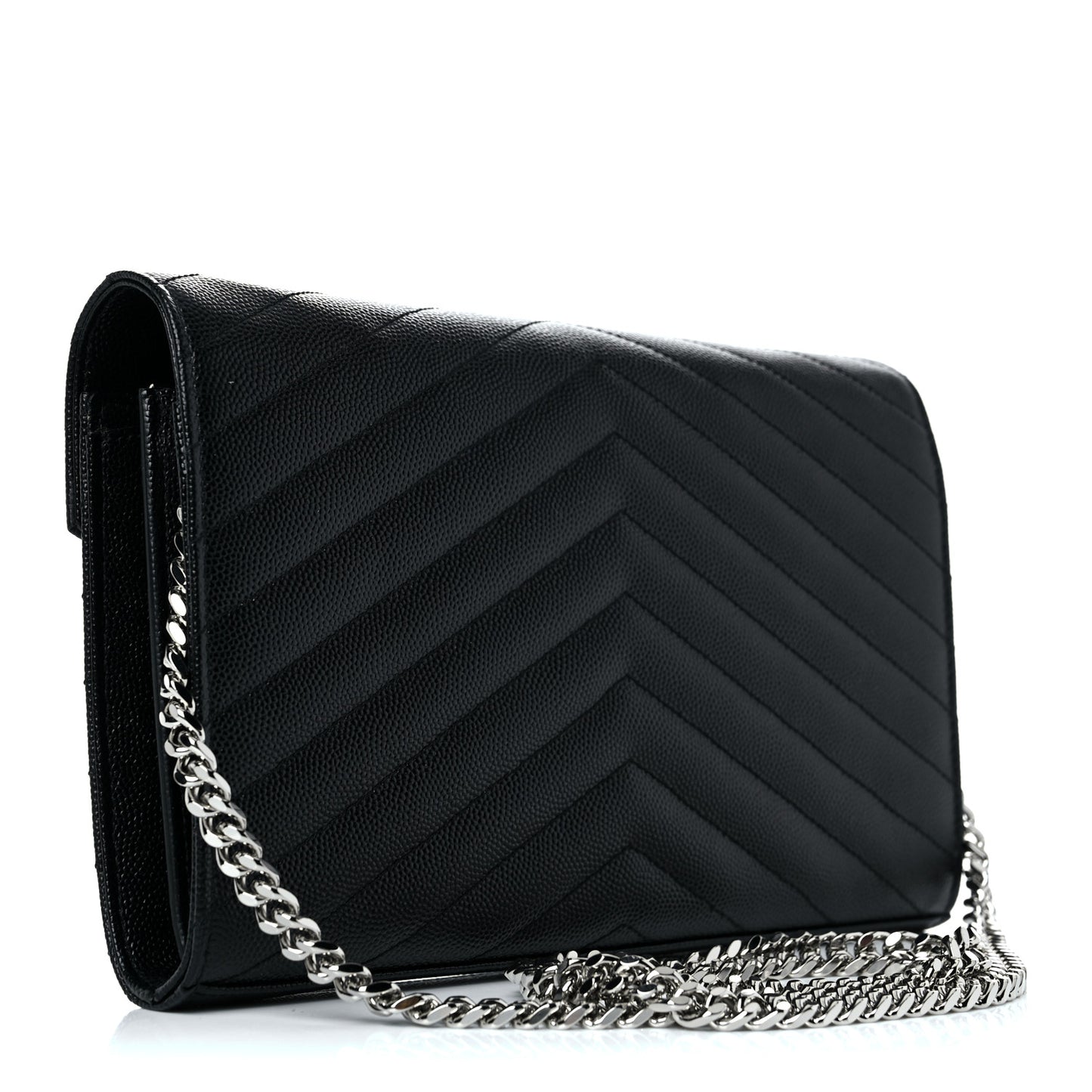 Grain De Poudre Matelasse Chevron Monogram Chain Wallet Black