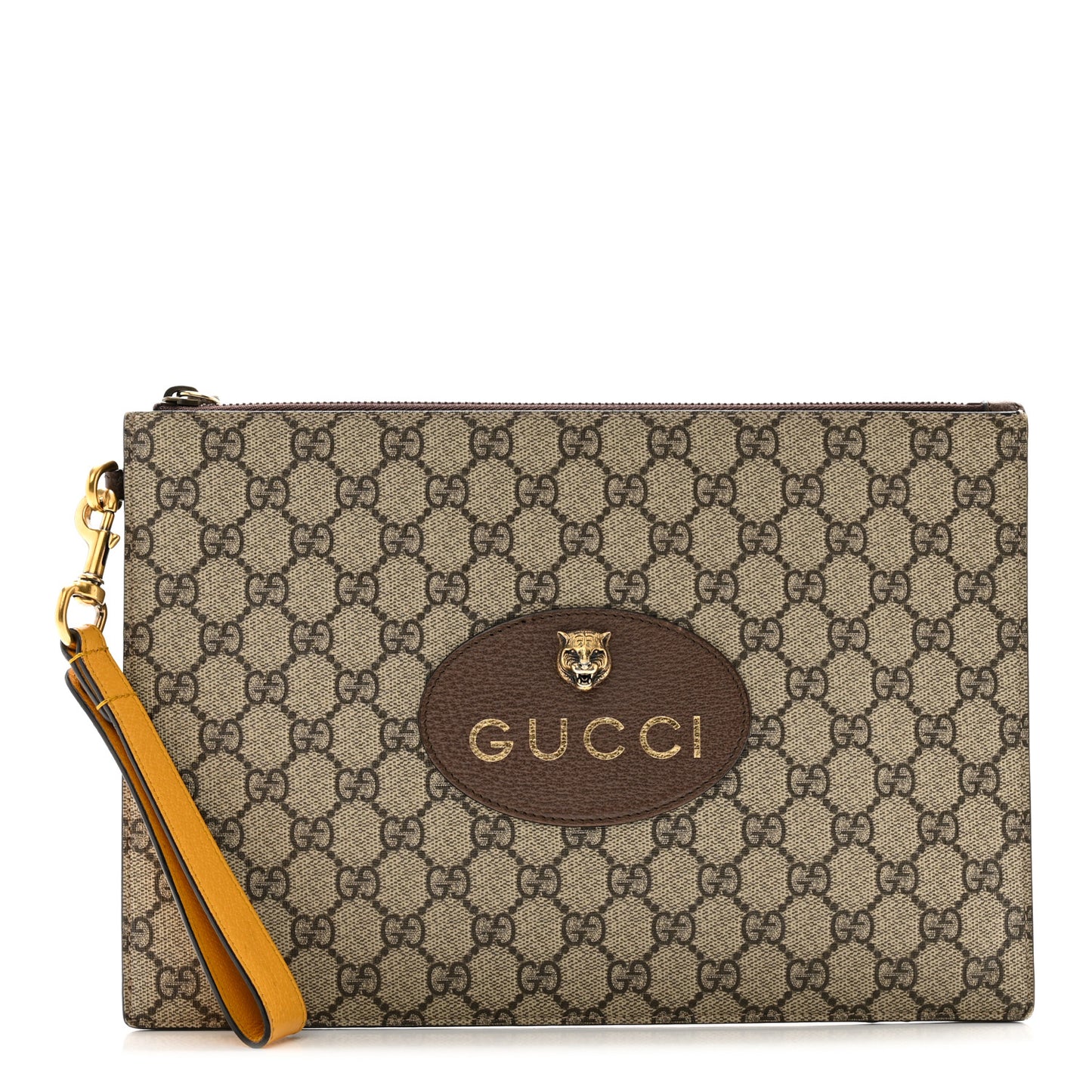 GG Supreme Monogram Neo Vintage Zip Wristlet Pouch Beige New Acero Crop