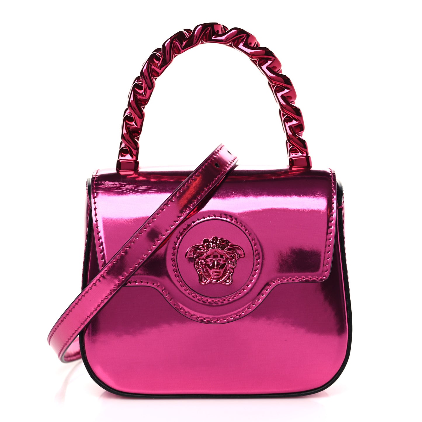 Metallic Calfskin Mini La Medusa Bag Fuchsia