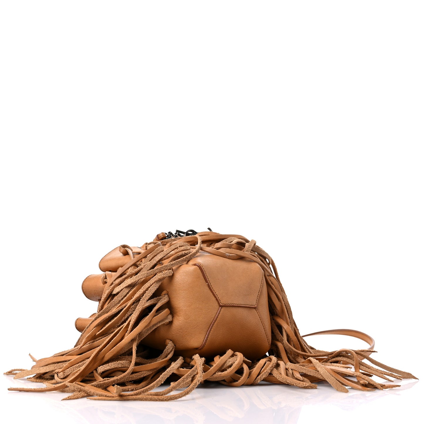 Calfskin Fringe Monogram Mini Bourse Bucket Bag Tan
