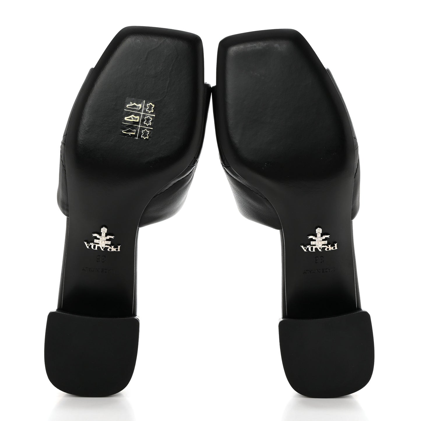 Nappa Metal Triangle Logo Quilted Block Heel Slide Sandals 36 Black