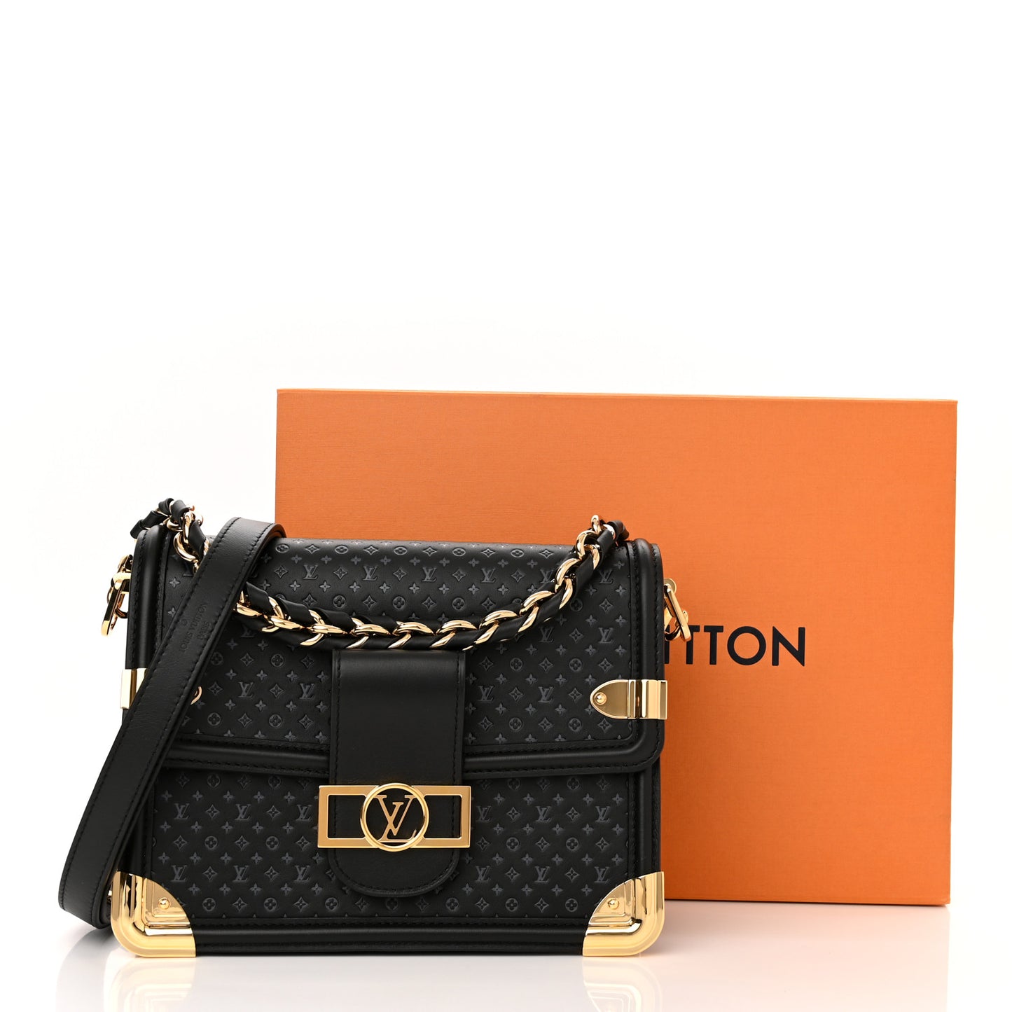 Calfskin Nanogram Embossed Dauphine MM Black
