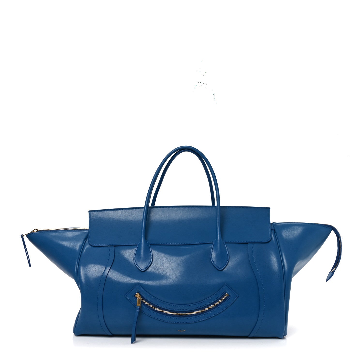 Celine Supple Shiny Lambskin Smiling Medium New Luggage Oxide Blue