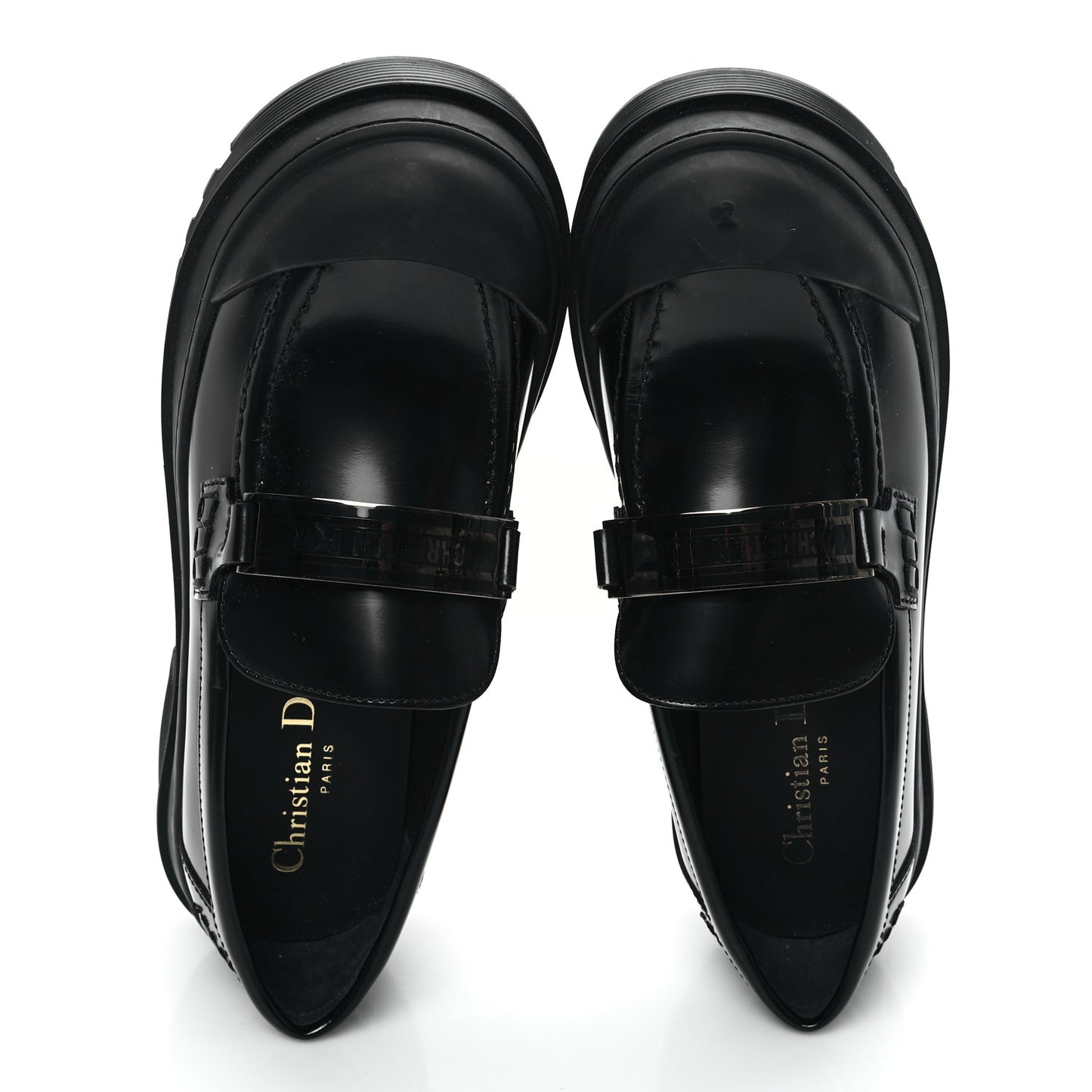 Brushed Calfskin Rubber Dior Code Cap Toe Lug Sole 15mm Loafers 35 Black
