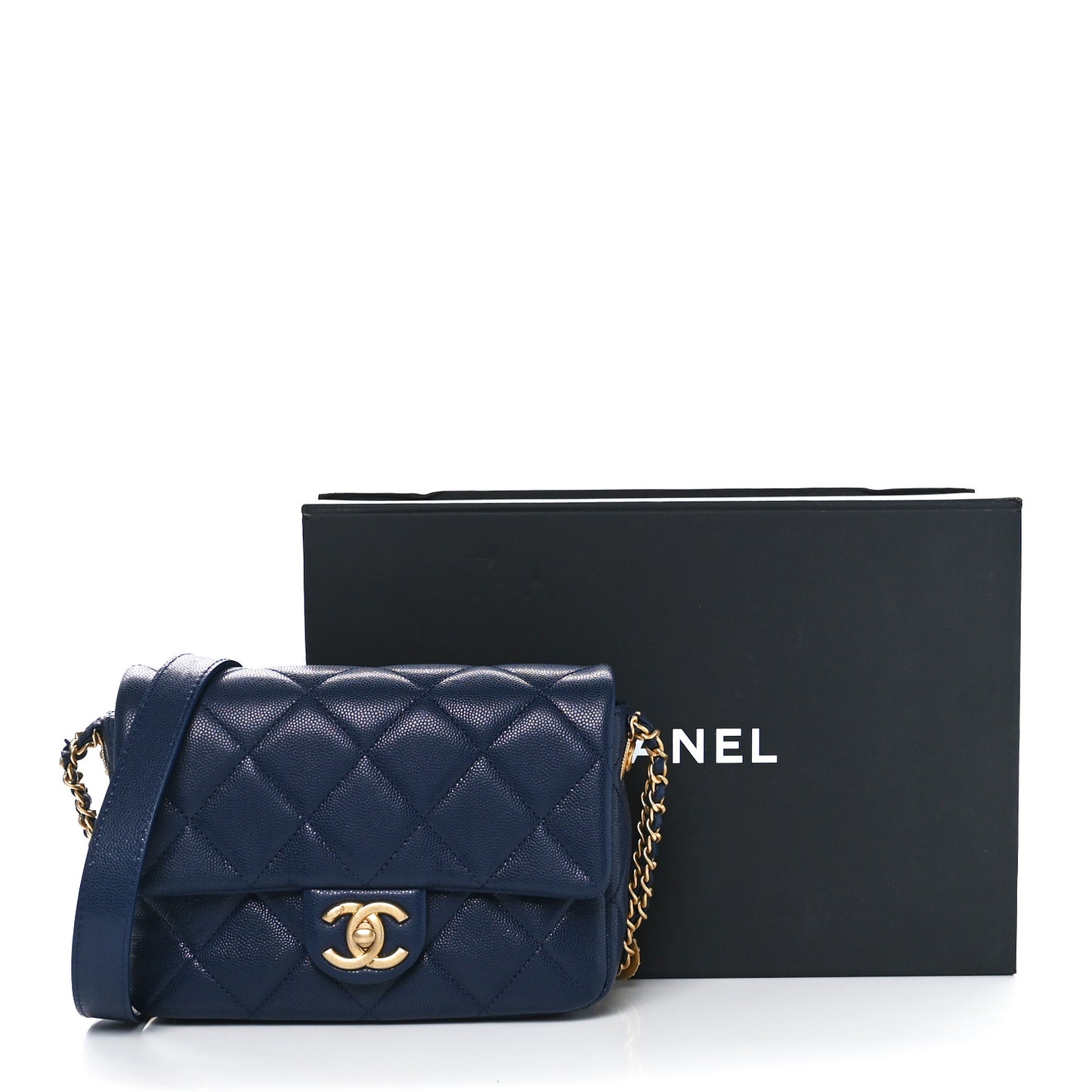 Caviar Quilted Small Twist Your Buttons Flap Blue