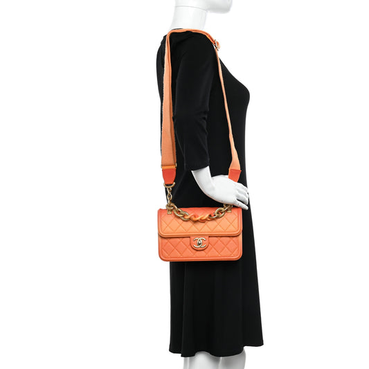 Caviar Quilted Small Sunset On The Sea Flap Orange