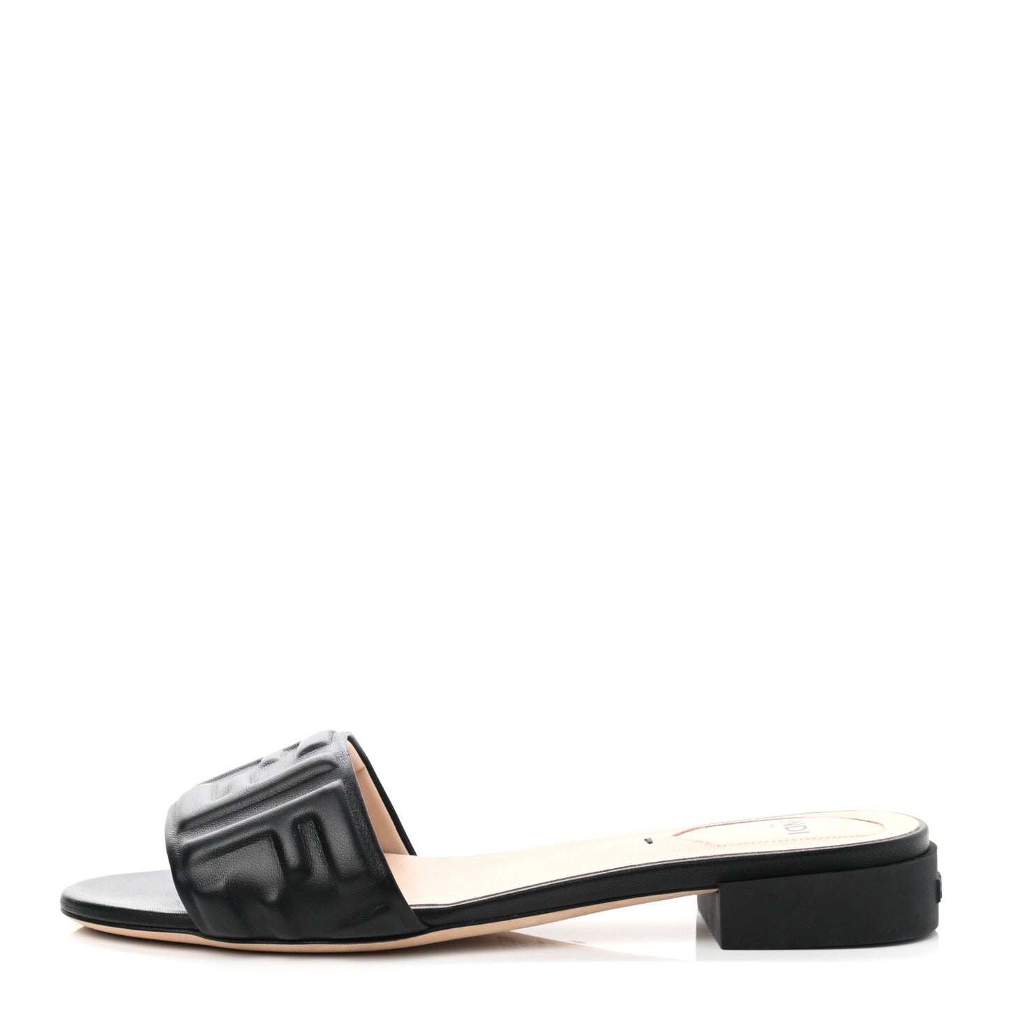 Nappa FF Embossed Flat Slide Sandals 37 Black