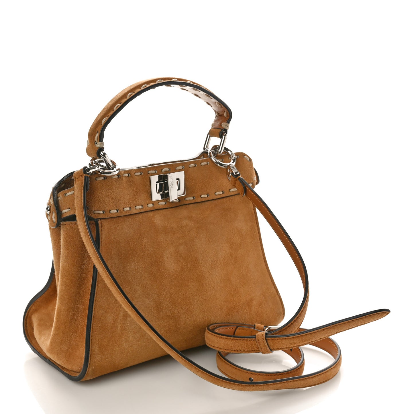 Suede Macro Stitchings Mini Peekaboo Iconic Satchel Marrone