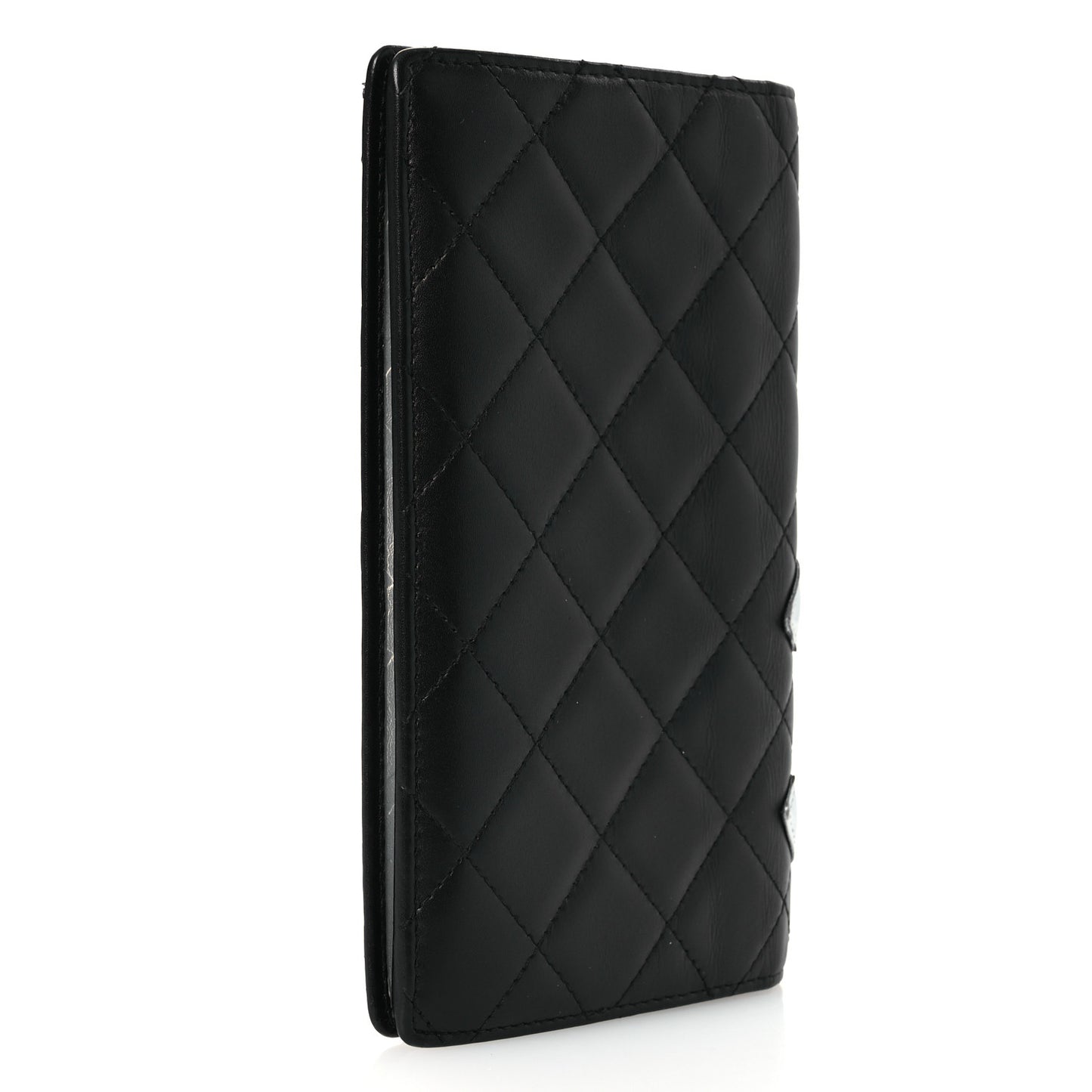 Calfskin Quilted Cambon Yen Wallet Black Silver