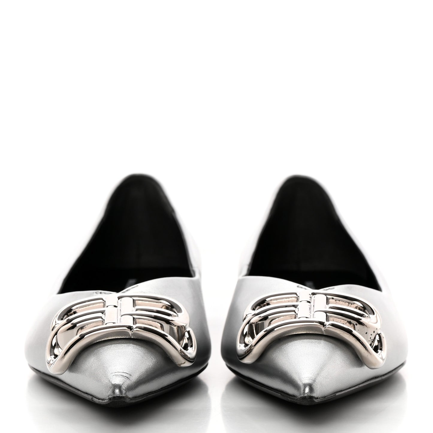Metallic Calfskin BB Knife Pointy Toe Ballerina Flats 35.5 Silver Hardware