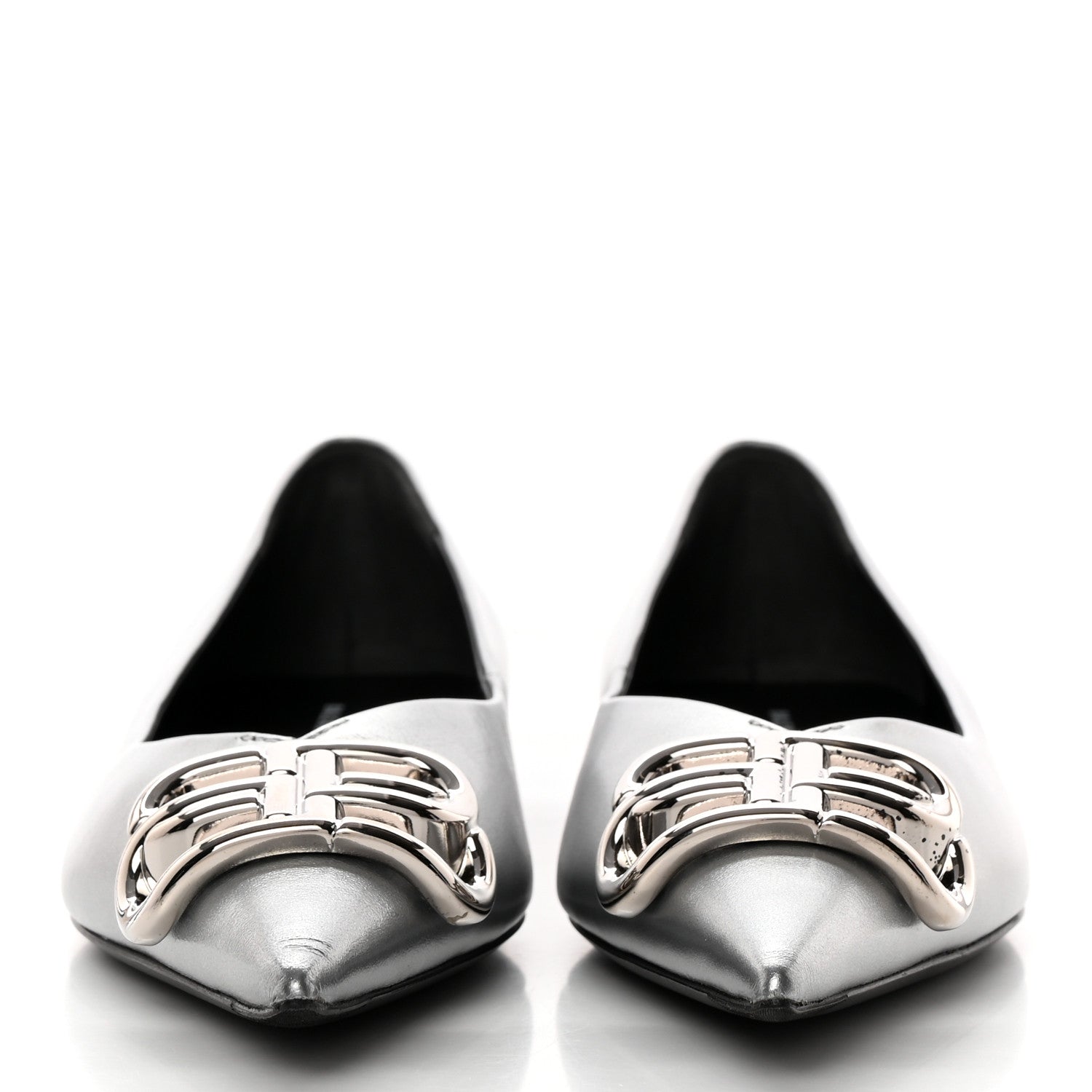 Balenciaga Metallic Calfskin BB Knife Pointy Toe Ballerina Flats 35.5 Silver Hardware 2 of 16