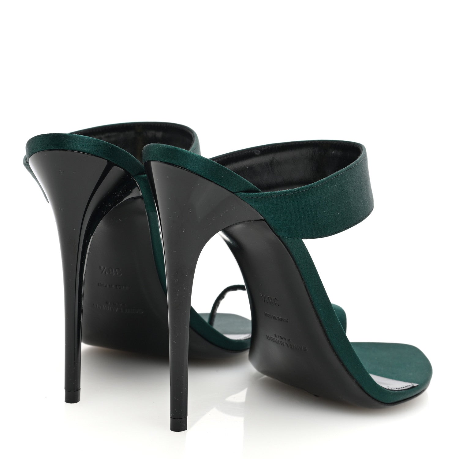 Saint Laurent Crepe Satin Martha Mule 110 Sandals 38.5 Dorian Green 4 of 8