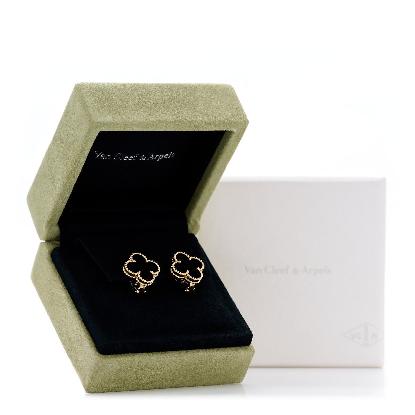 18K Yellow Gold Black Onyx Vintage Alhambra Earrings