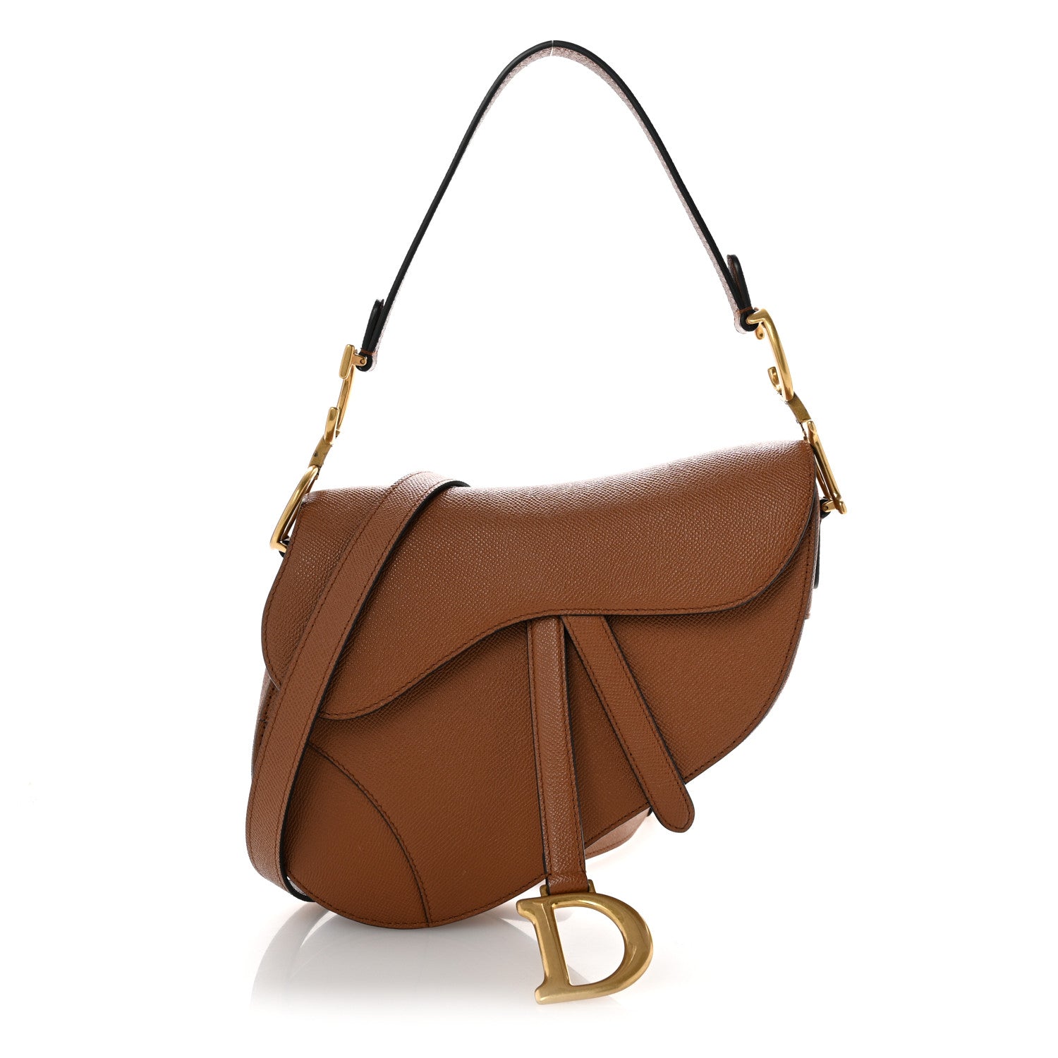 Christian Dior Grained Calfskin Saddle Bag With Strap Camello