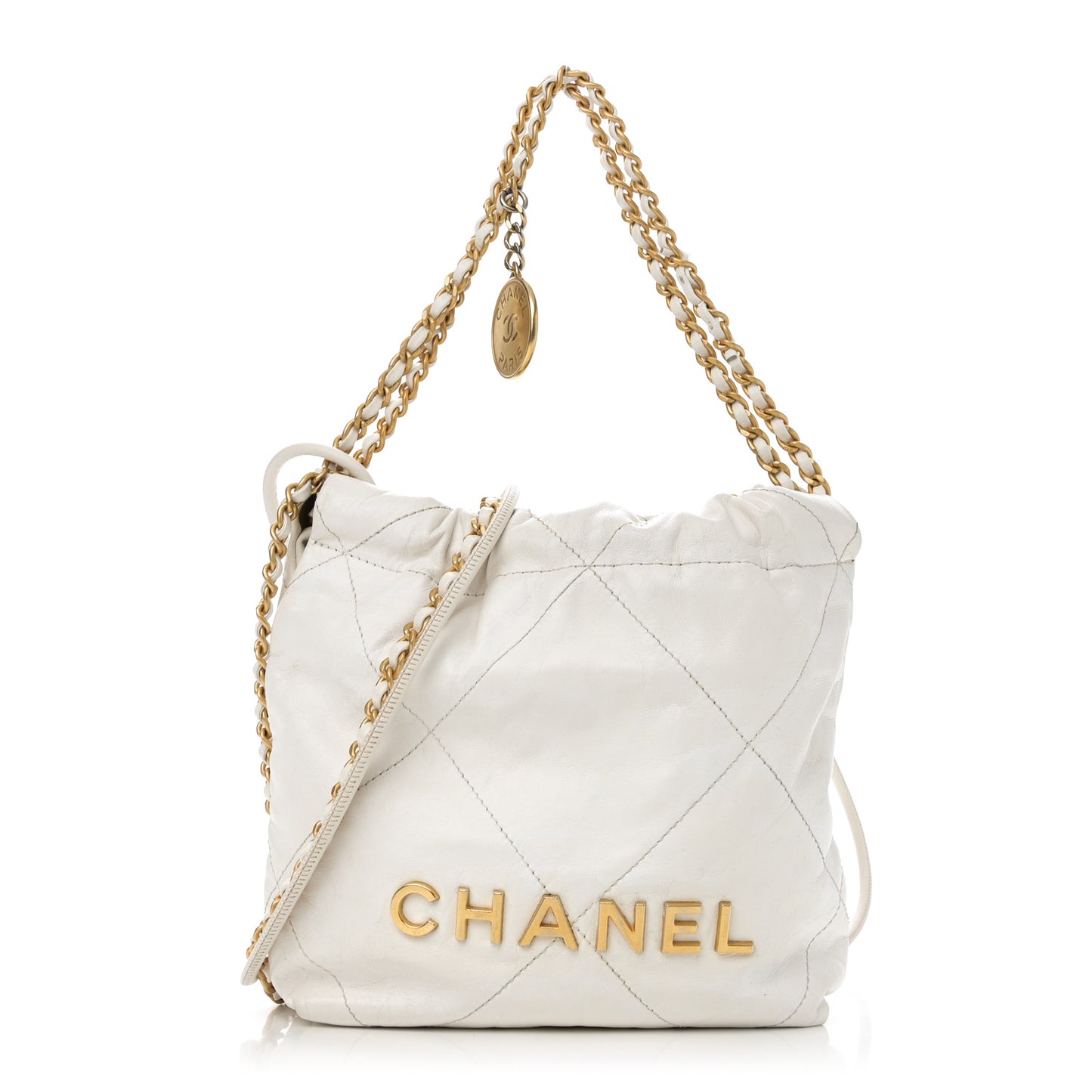 Shiny Calfskin Quilted Mini Chanel 22 White