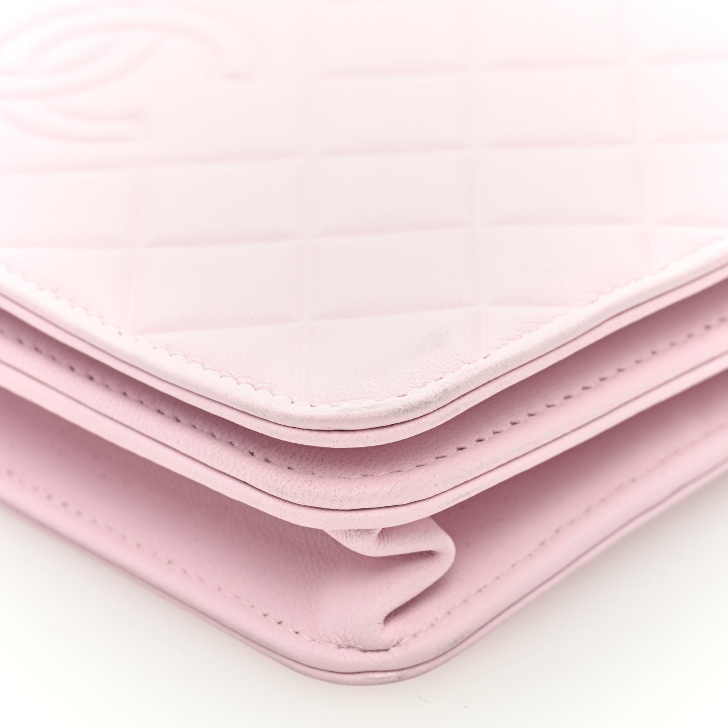 Lambskin Quilted Diamond CC Wallet On Chain WOC Pink