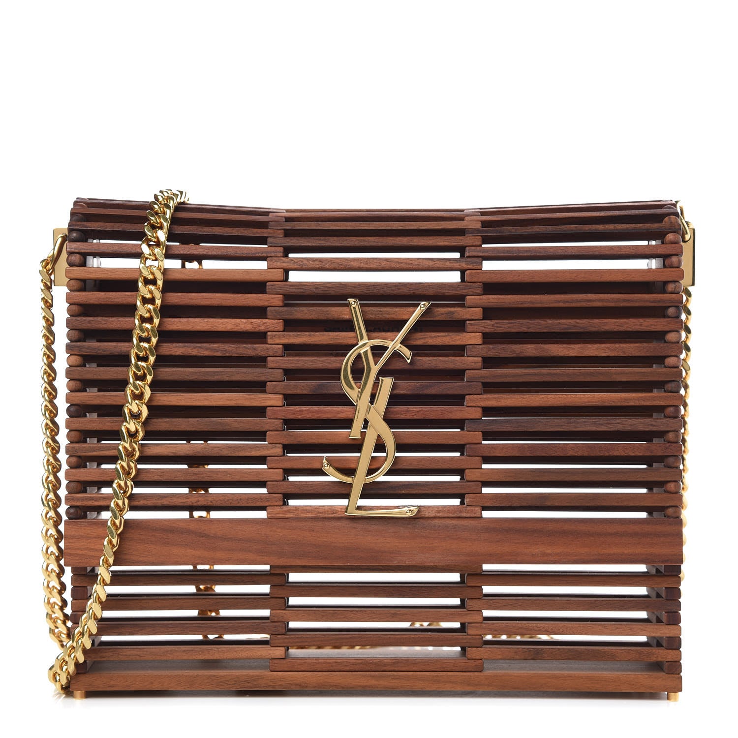 Saint Laurent Wood Small Monogram Kate Box Bag Brown 390281