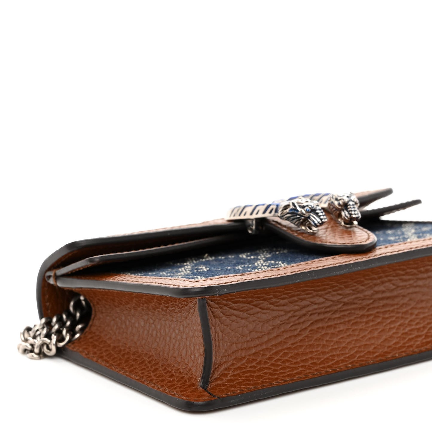 New Denim GG Monogram Dollar Calfskin Enamel Super Mini Dionysus Shoulder Bag Blue Tea Cuir Epilog Electric Blue