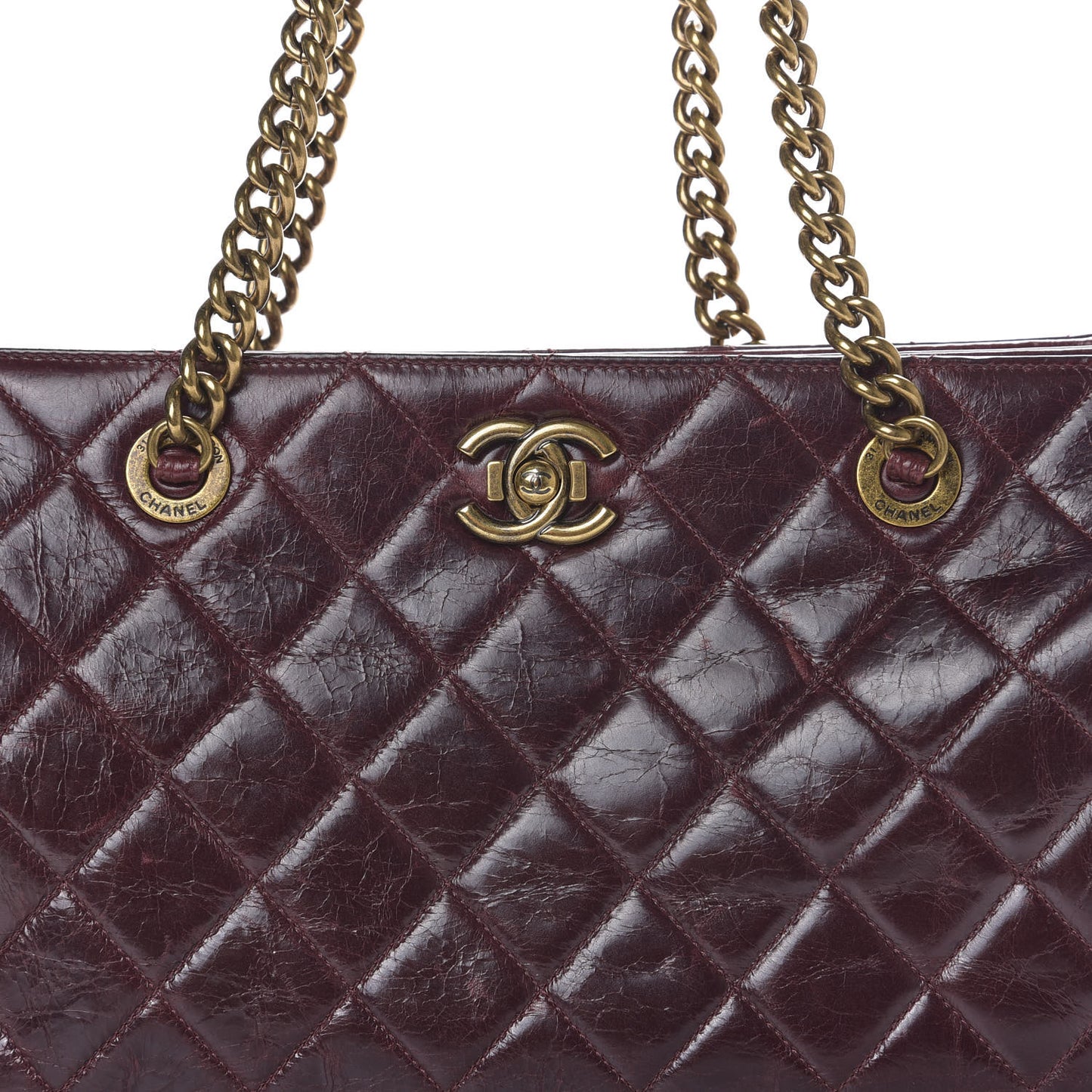 Glazed Calfskin Perfect Edge Tote Bordeaux
