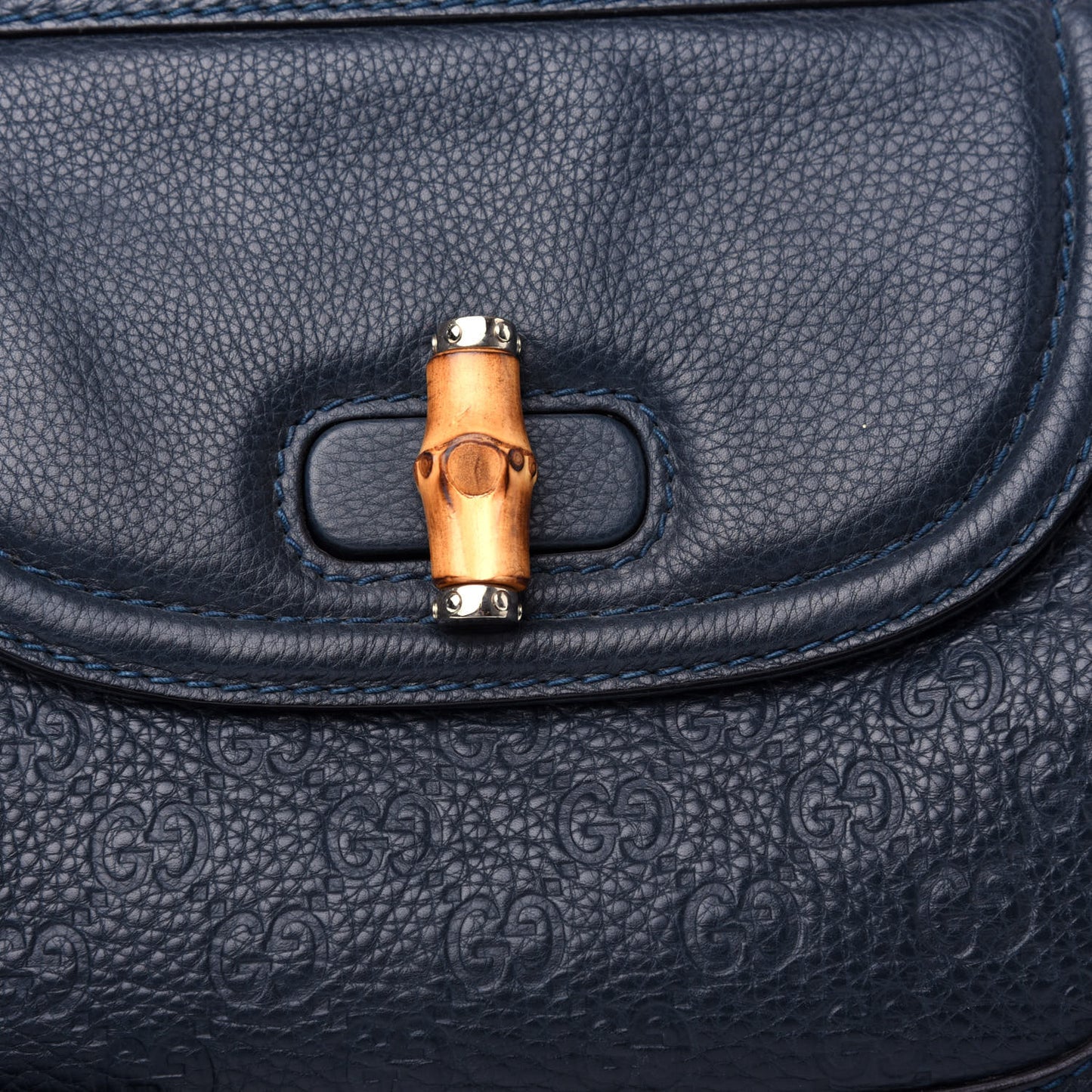 Guccissima Small New Bamboo Tassel Tote Dark Blue