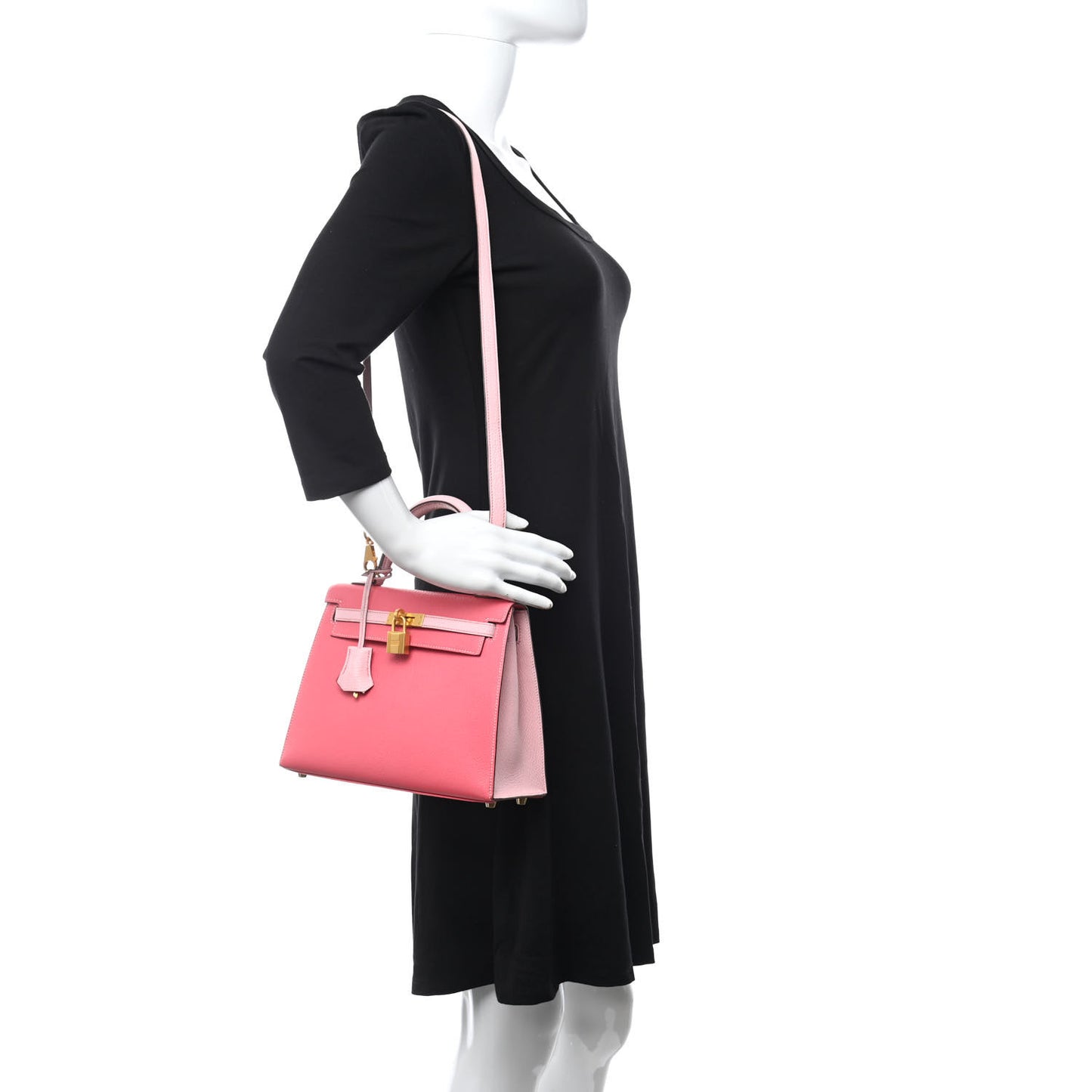 Chevre Bi-Color Horseshoe Kelly Sellier 25 Rose Lipstick Bubblegum