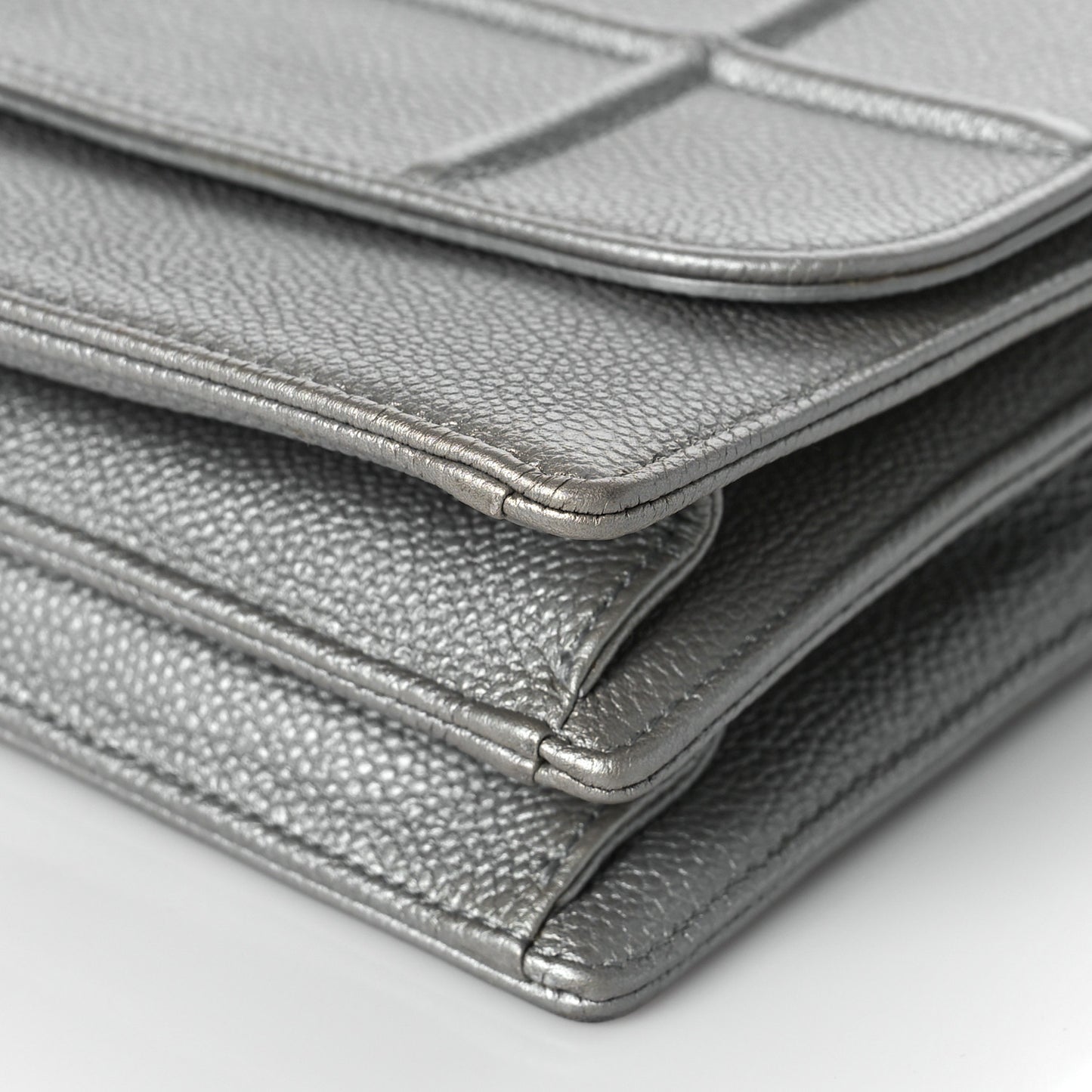 Metallic Grained Calfskin Diorama Satchel Silver