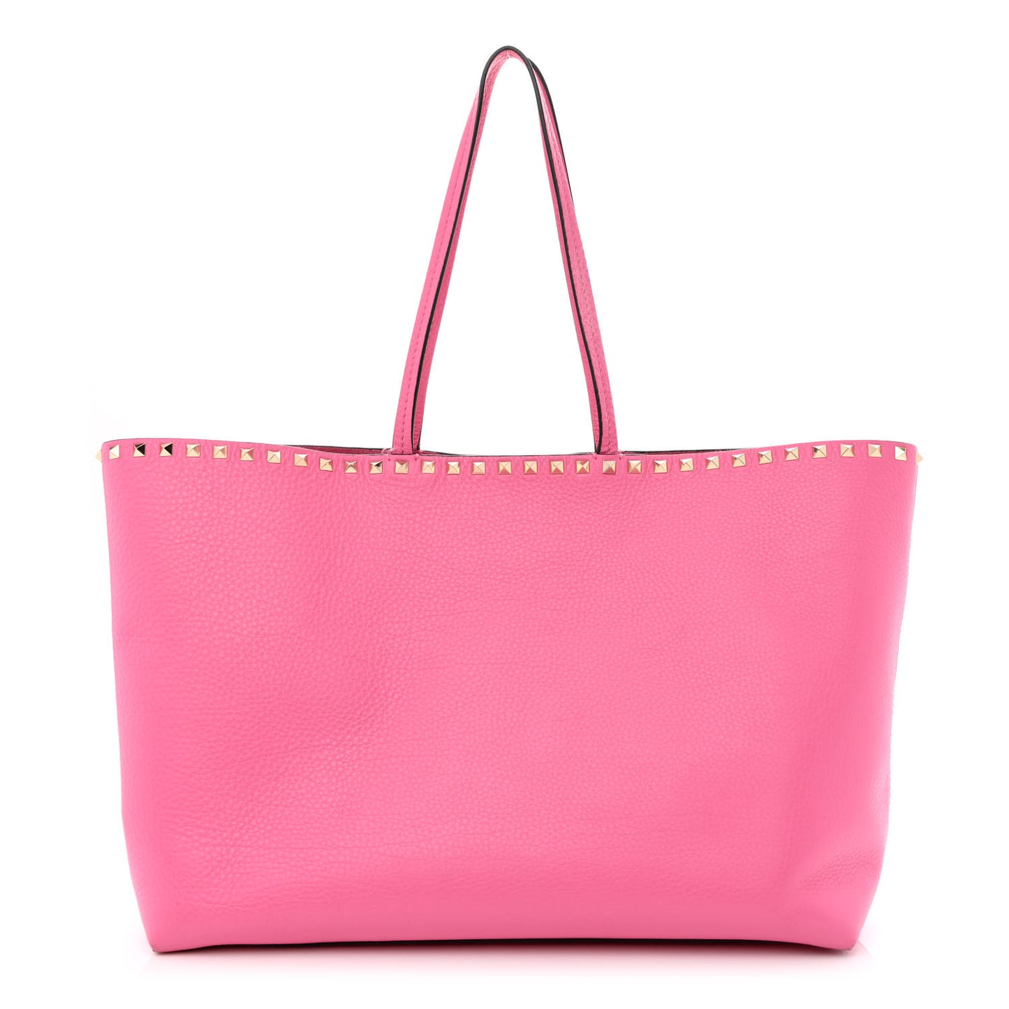 Grained Calfskin Rockstud Shoulder Tote Feminine Pink