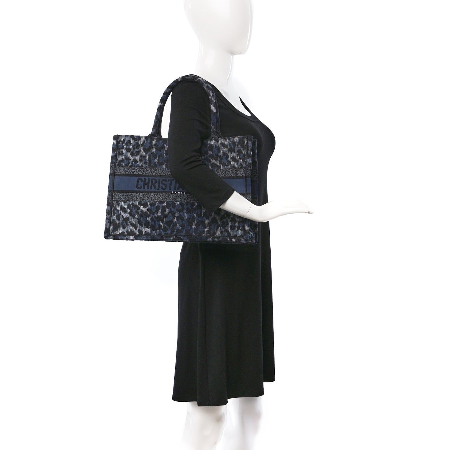Canvas Mizza Embroidered Medium Leopard Book Tote Blue