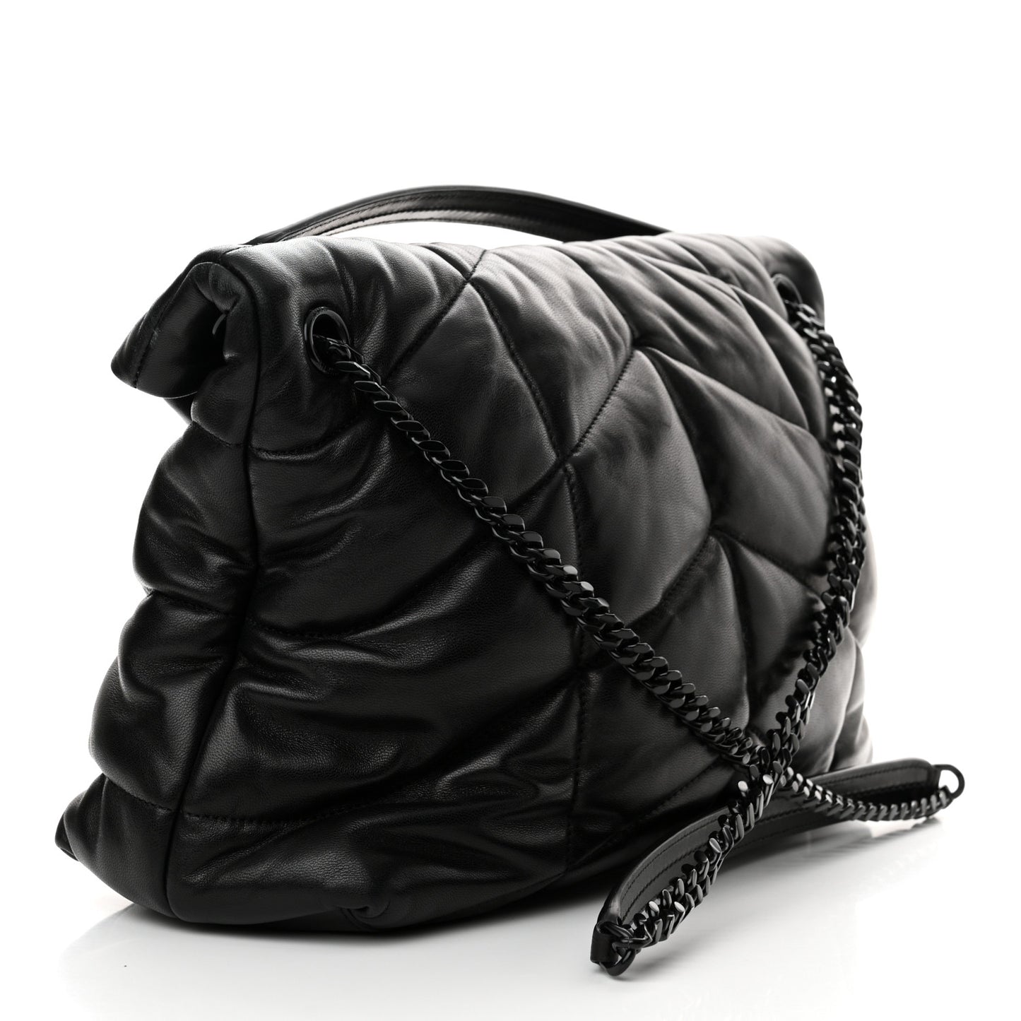 Lambskin Quilted Monogram Monochrome Medium Loulou Puffer Chain Satchel Black