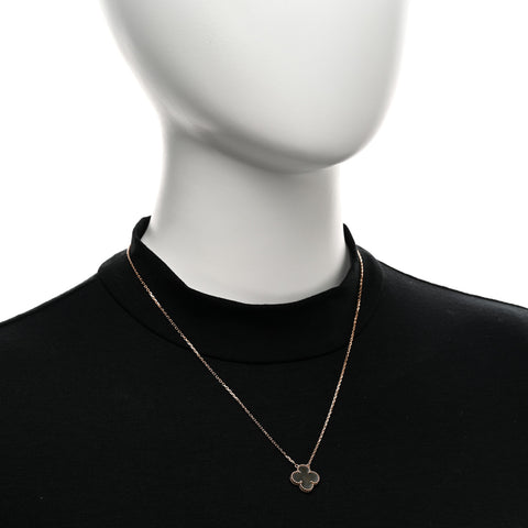 18K Rose Gold Gray Mother of Pearl Vintage Alhambra Pendant Necklace